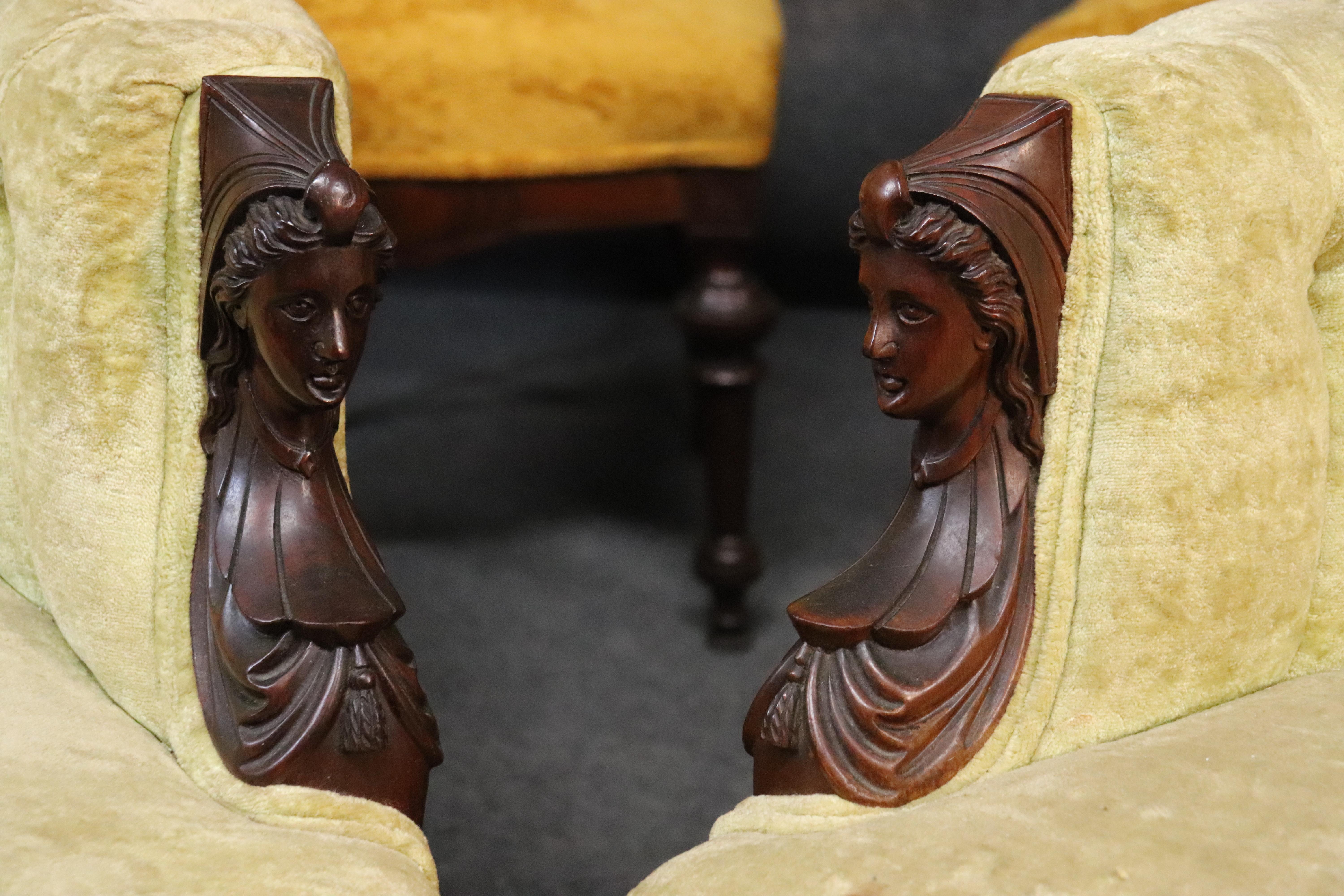 Carved Maiden Walnut John Jelliff Renaissance Revival Victorian 7 PC Parlor Set 6
