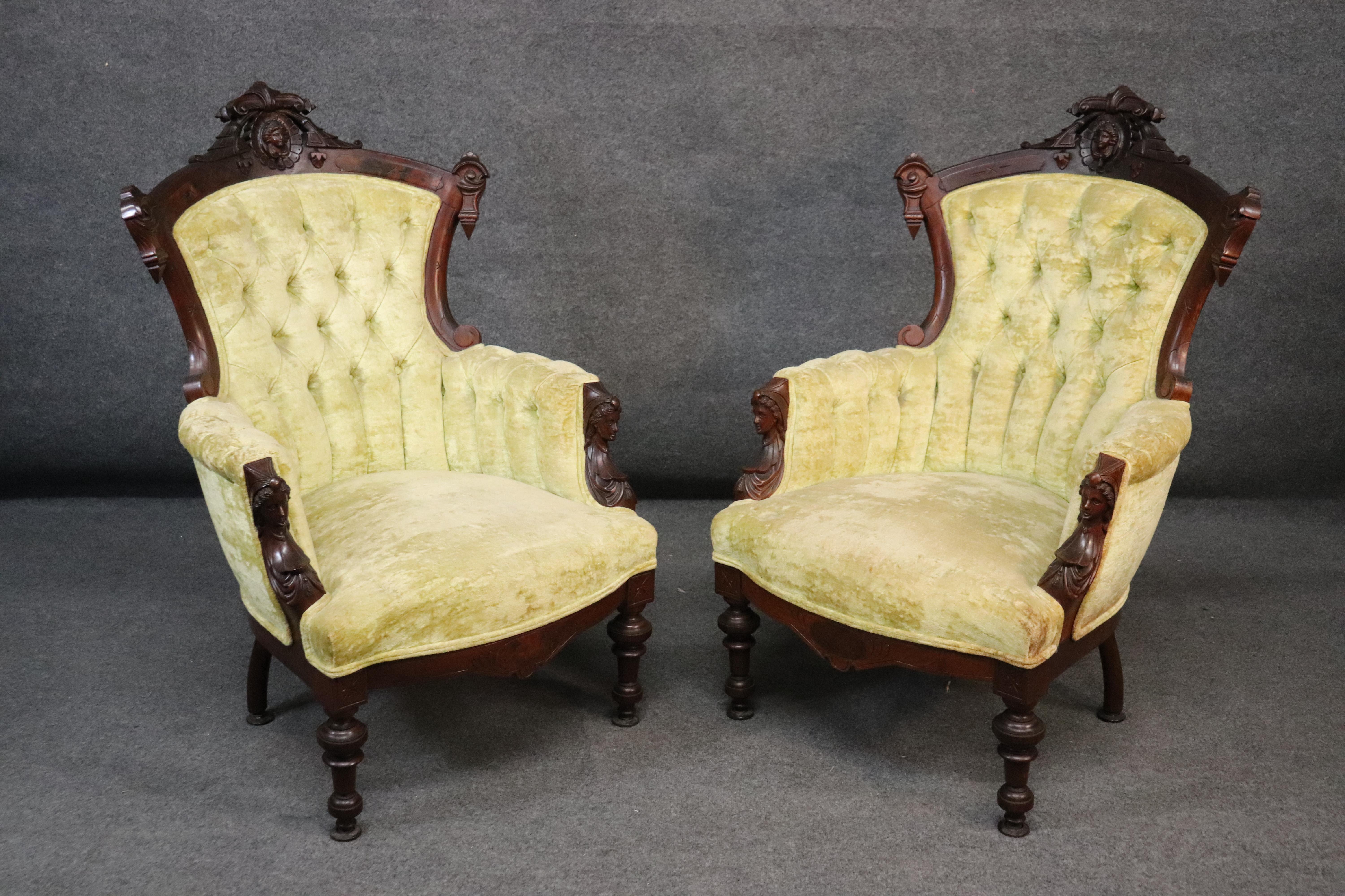 Carved Maiden Walnut John Jelliff Renaissance Revival Victorian 7 PC Parlor Set 8
