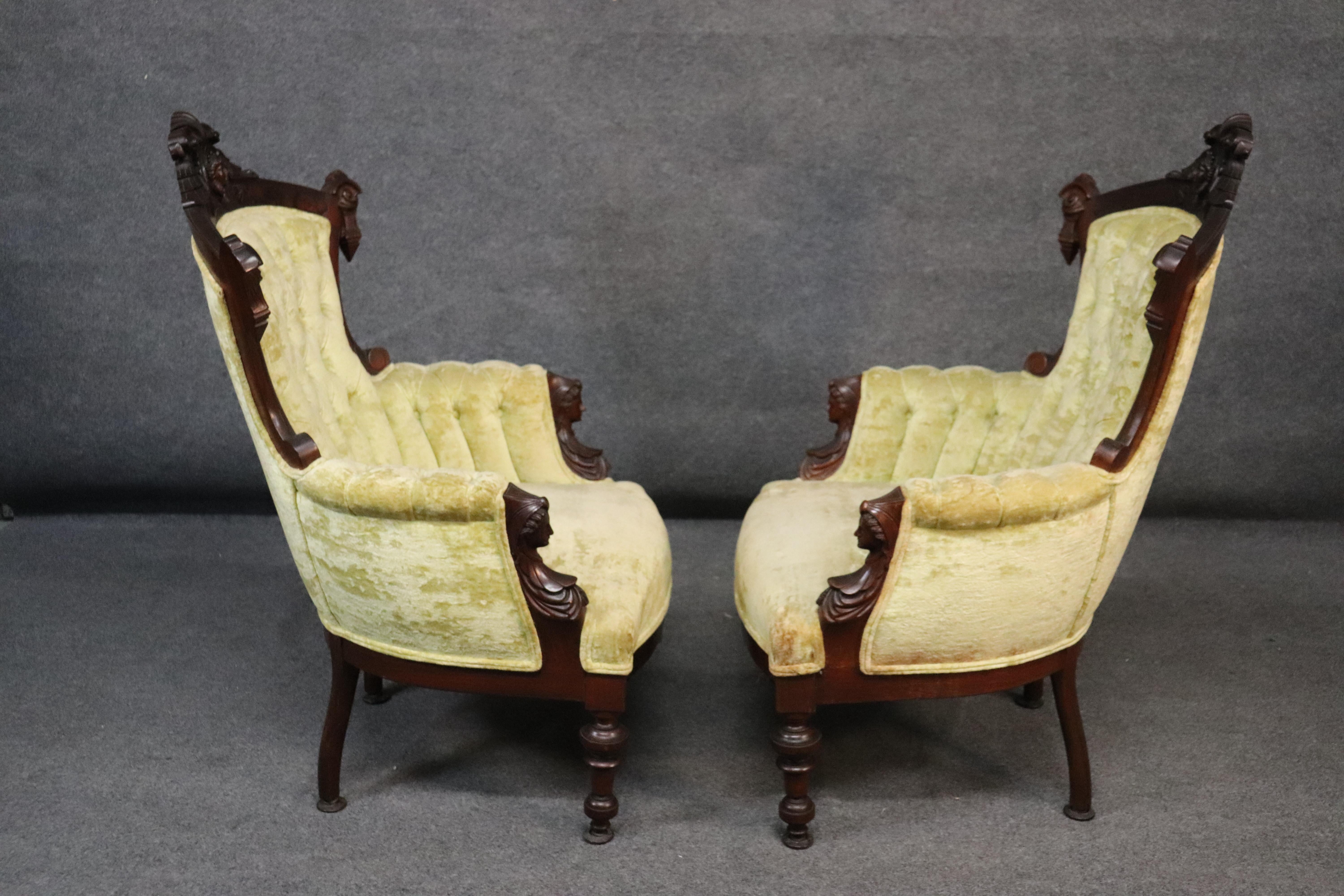 Carved Maiden Walnut John Jelliff Renaissance Revival Victorian 7 PC Parlor Set 9