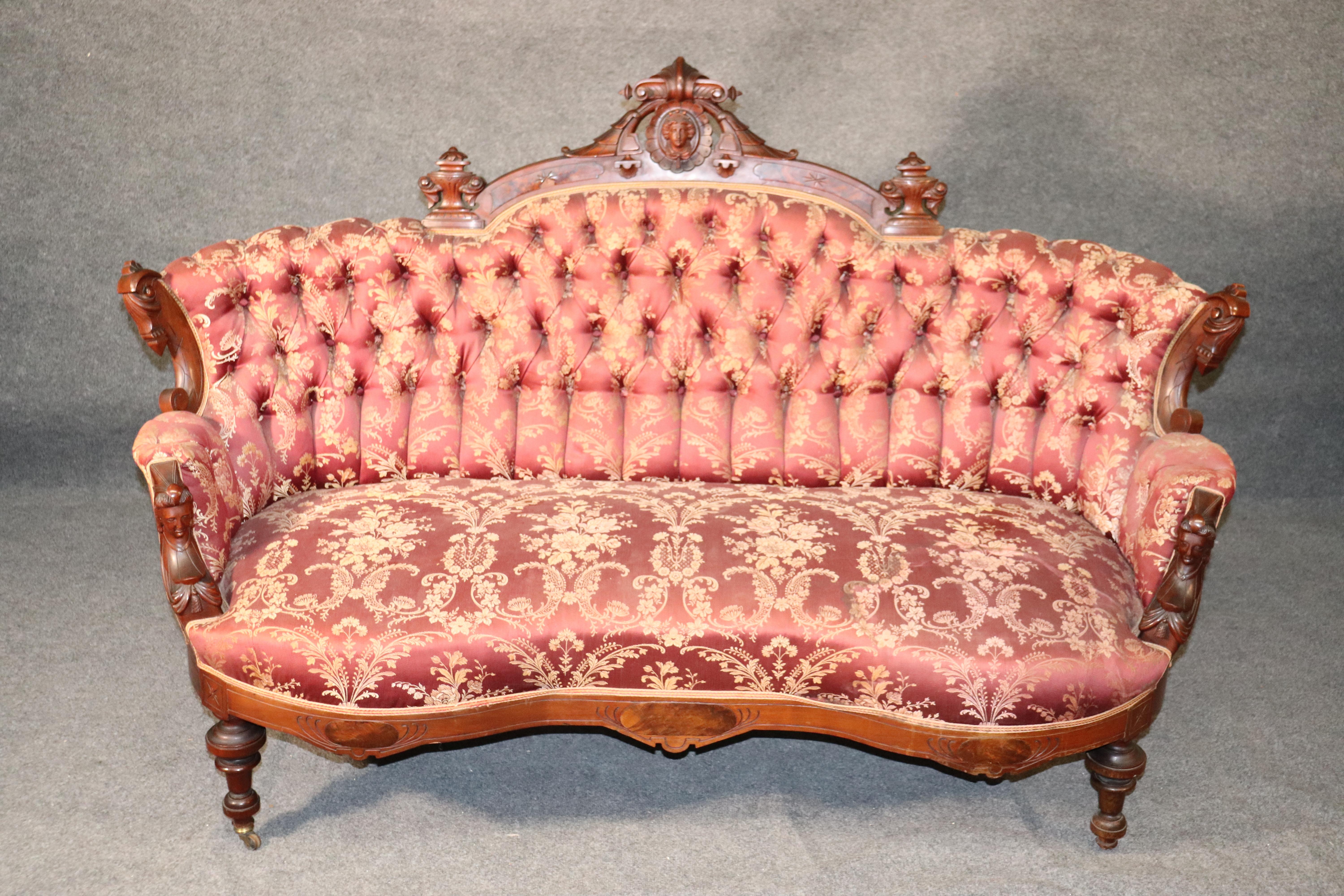 Carved Maiden Walnut John Jelliff Renaissance Revival Victorian 7 PC Parlor Set 11
