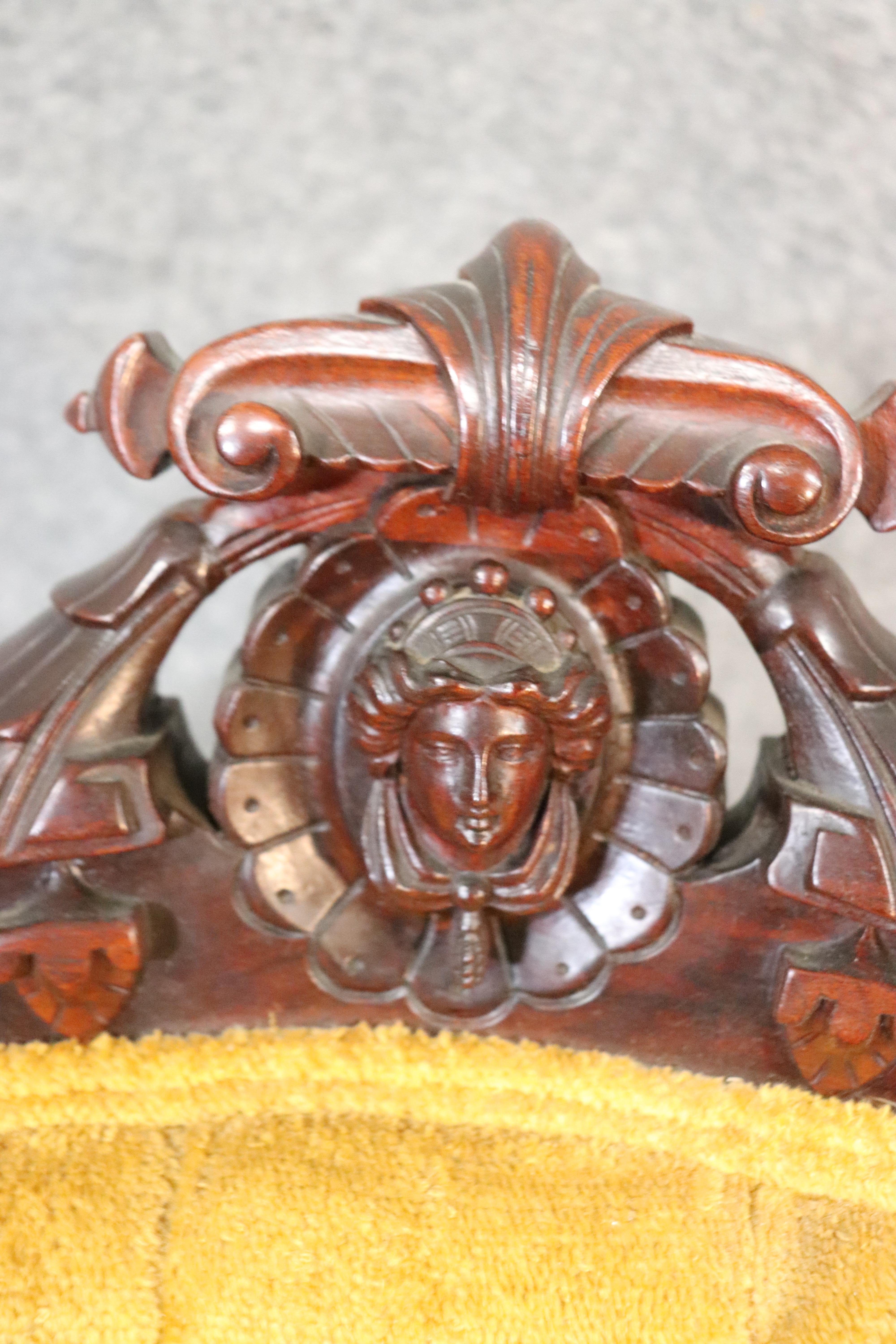 Late 19th Century Carved Maiden Walnut John Jelliff Renaissance Revival Victorian 7 PC Parlor Set