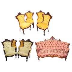 Geschnitzte Jungfrau Nussbaum John Jelliff Renaissance Revival Victorian 7 PC Parlor Set