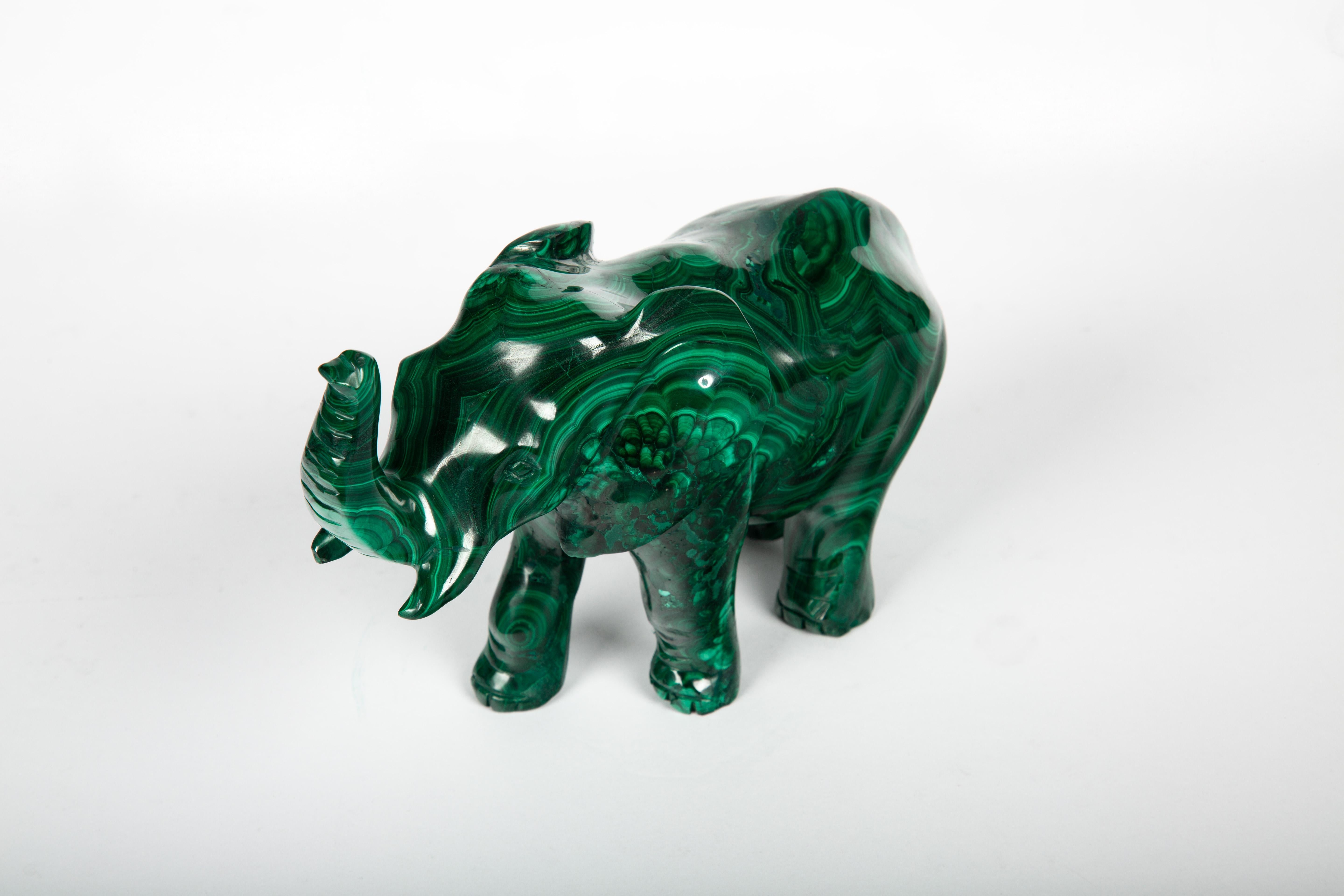 Carved Malachite Elephant In New Condition In New York, NY