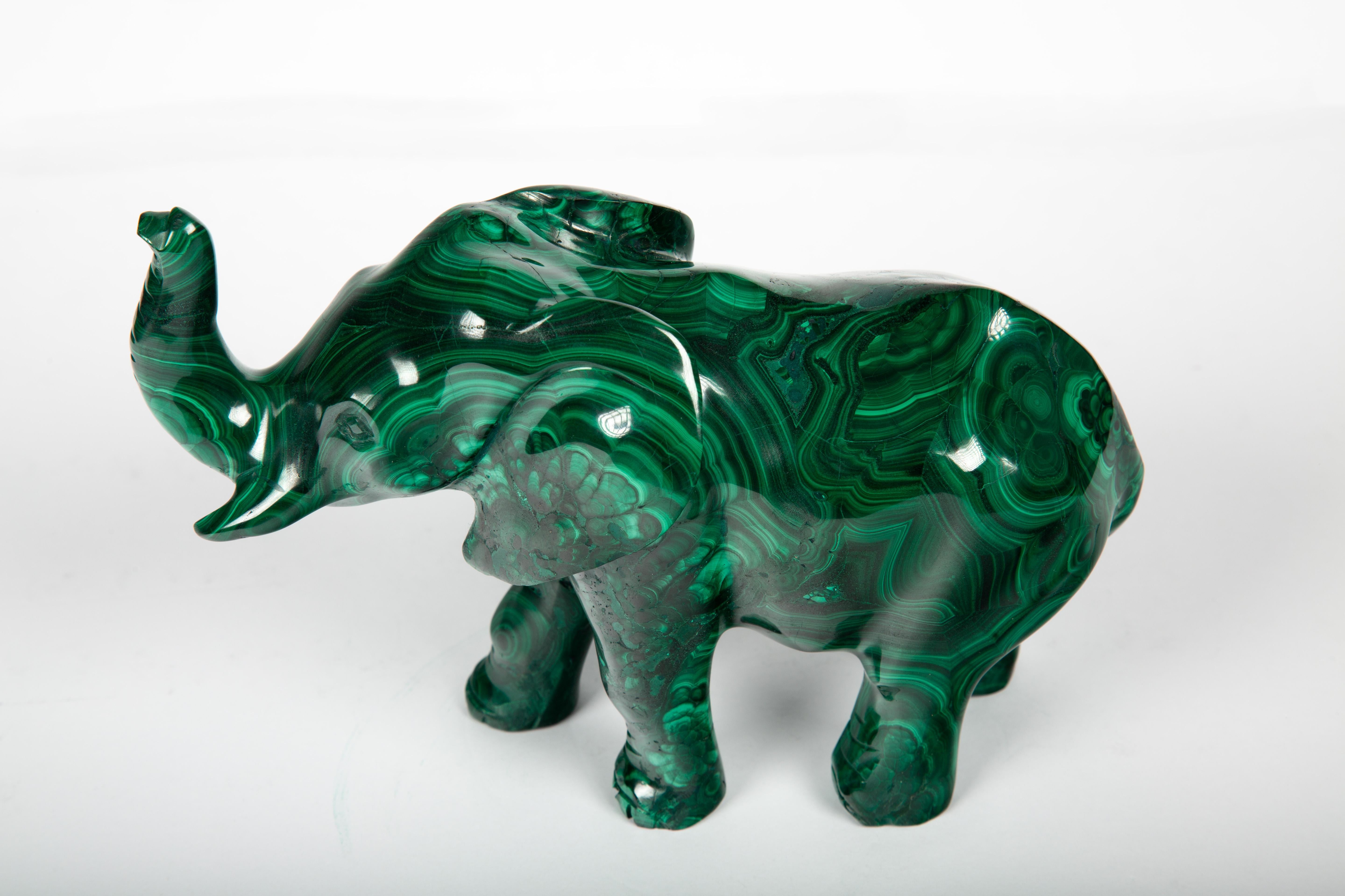 Contemporary Carved Malachite Elephant