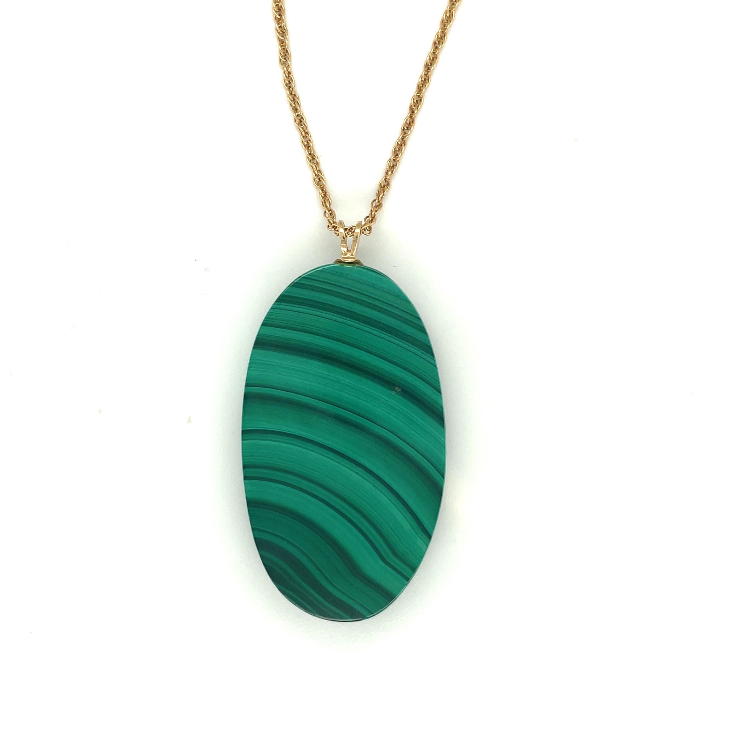 Oval Cut Carved Malachite Pendant with Carved Head Motif  For Sale