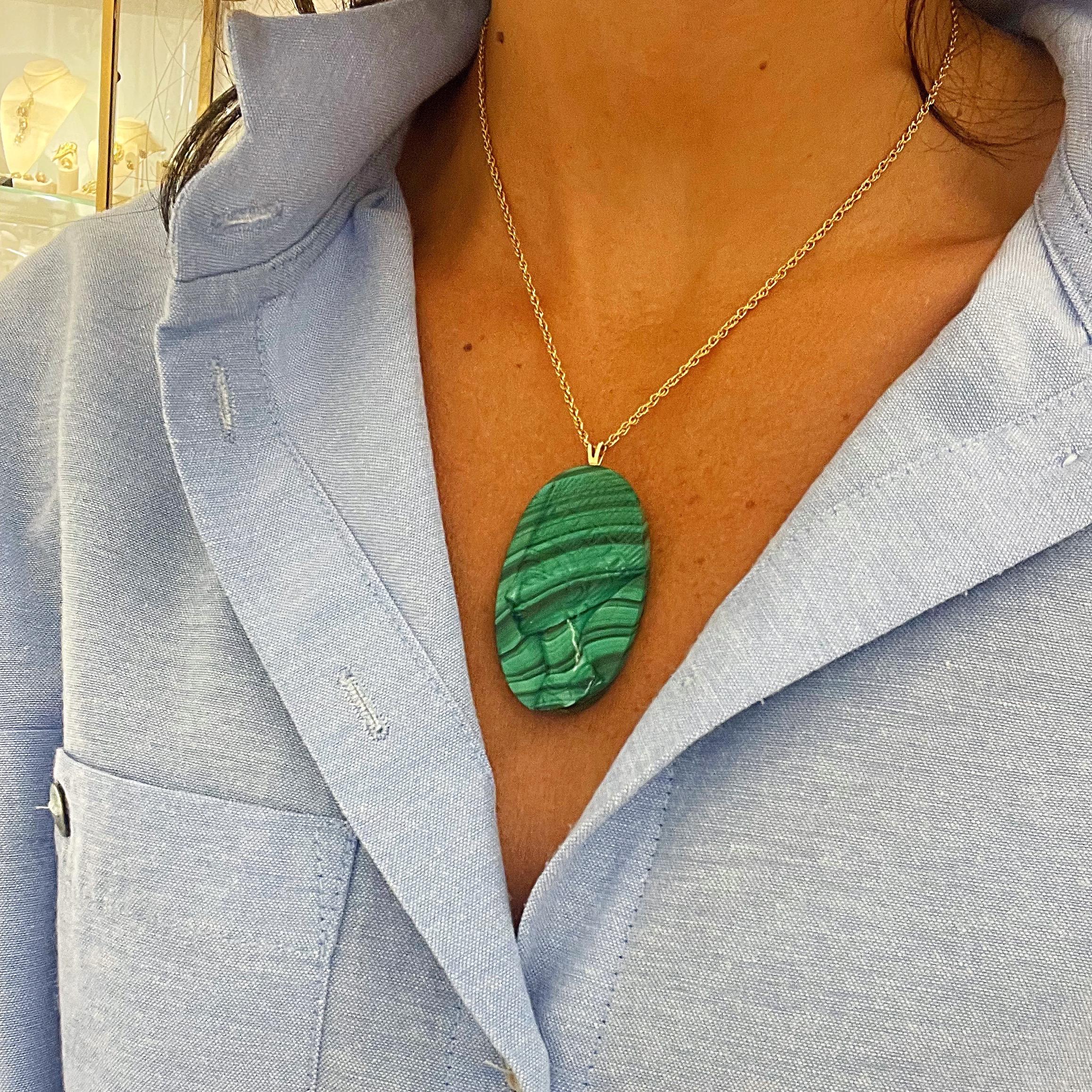 Carved Malachite Pendant with Carved Head Motif  For Sale 1