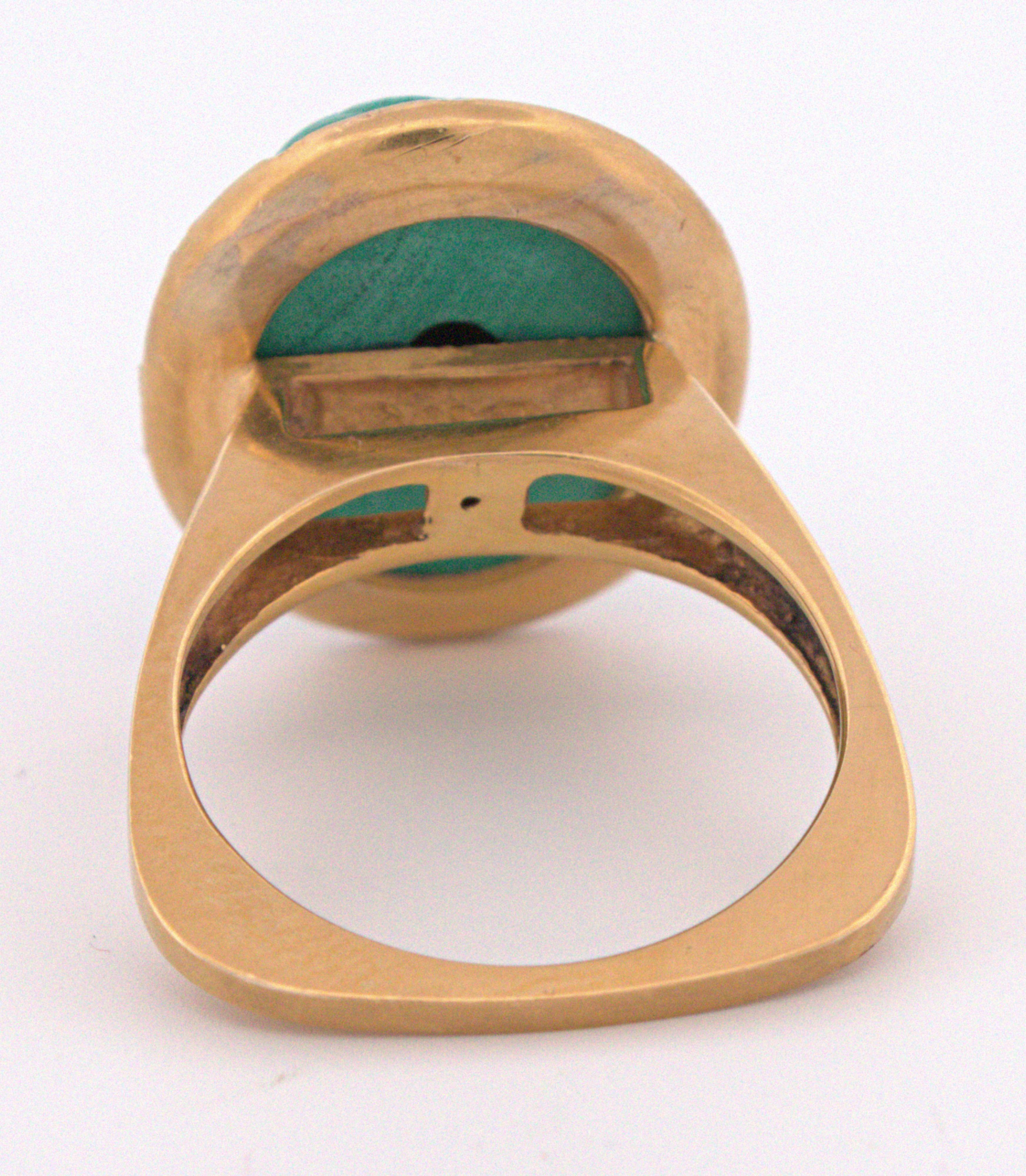 Escarabajo de Malaquita Tallada, Granate Demantoide, Anillo de Oro Amarillo de 12K en venta 13