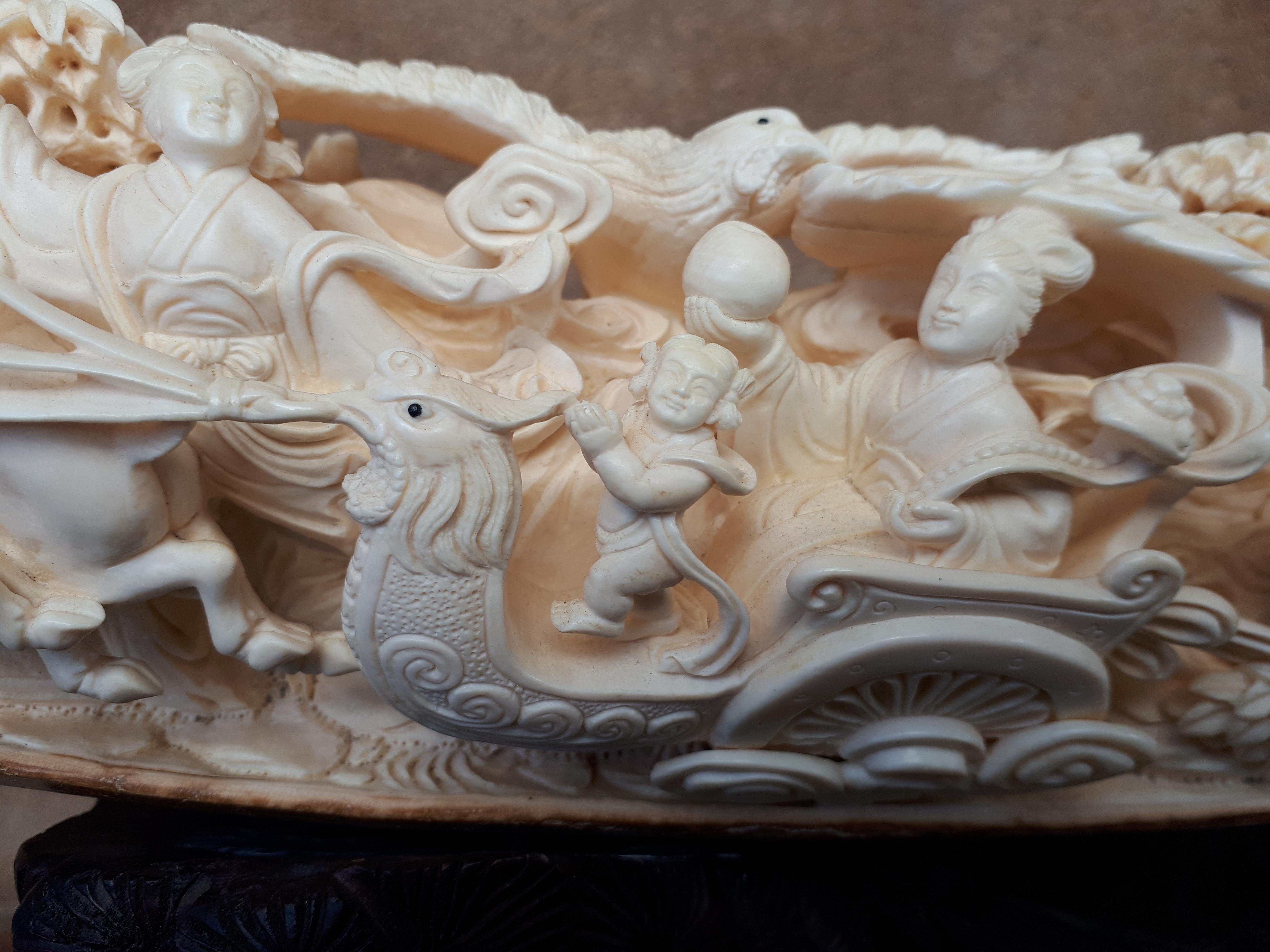 20th Century Carved Mammoth Ivory Tusk, Chinese Crafts