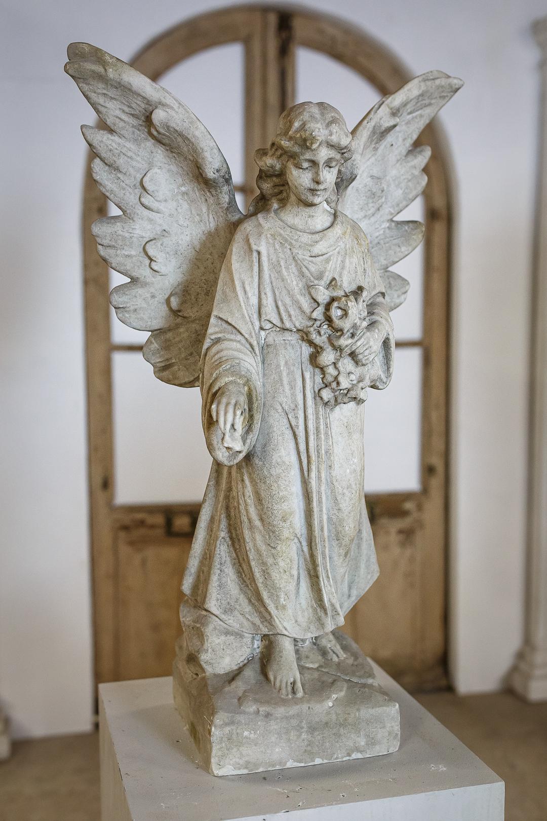 Carved Marble Angel with Outstretched Wings 6