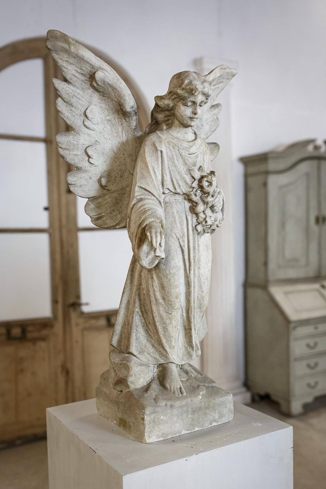 Carved Marble Angel with Outstretched Wings 8
