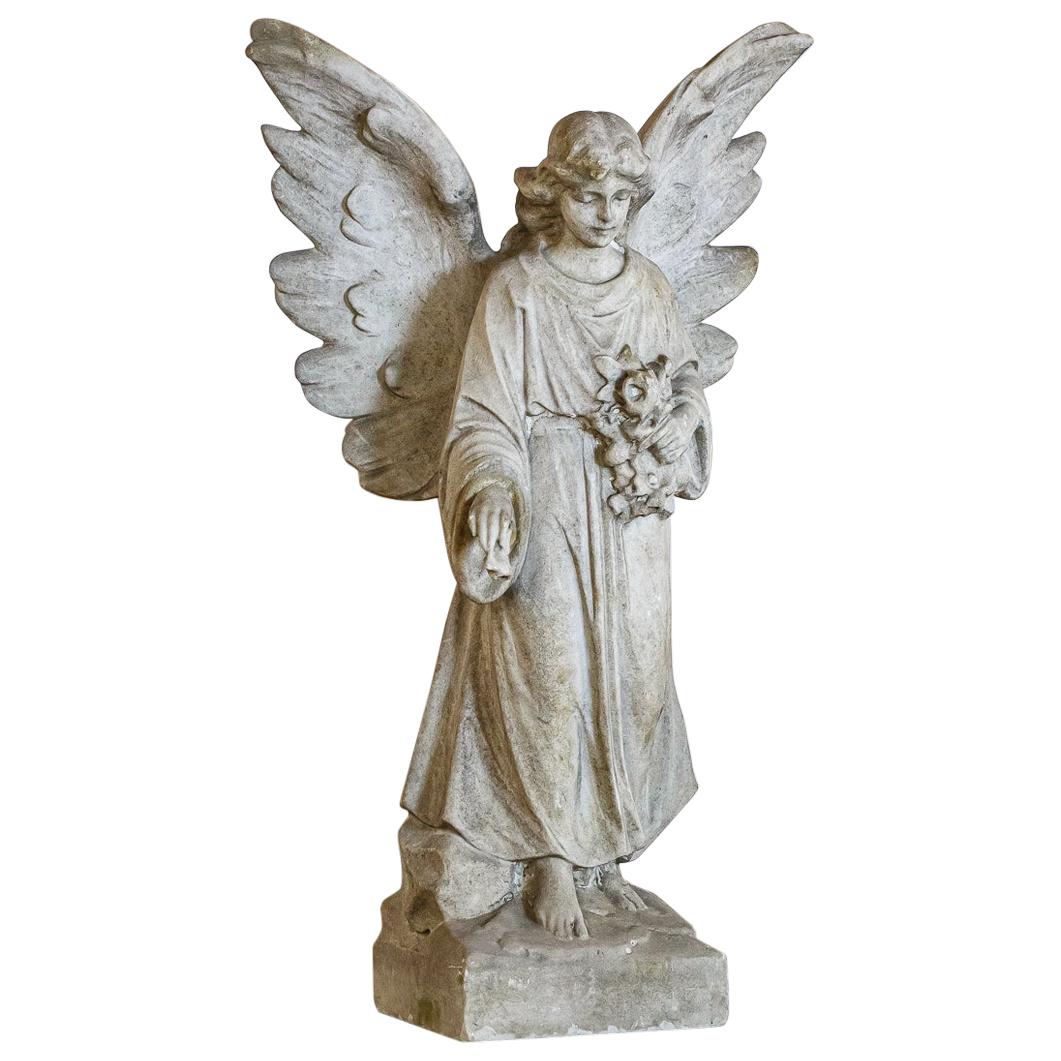 Carved Marble Angel with Outstretched Wings