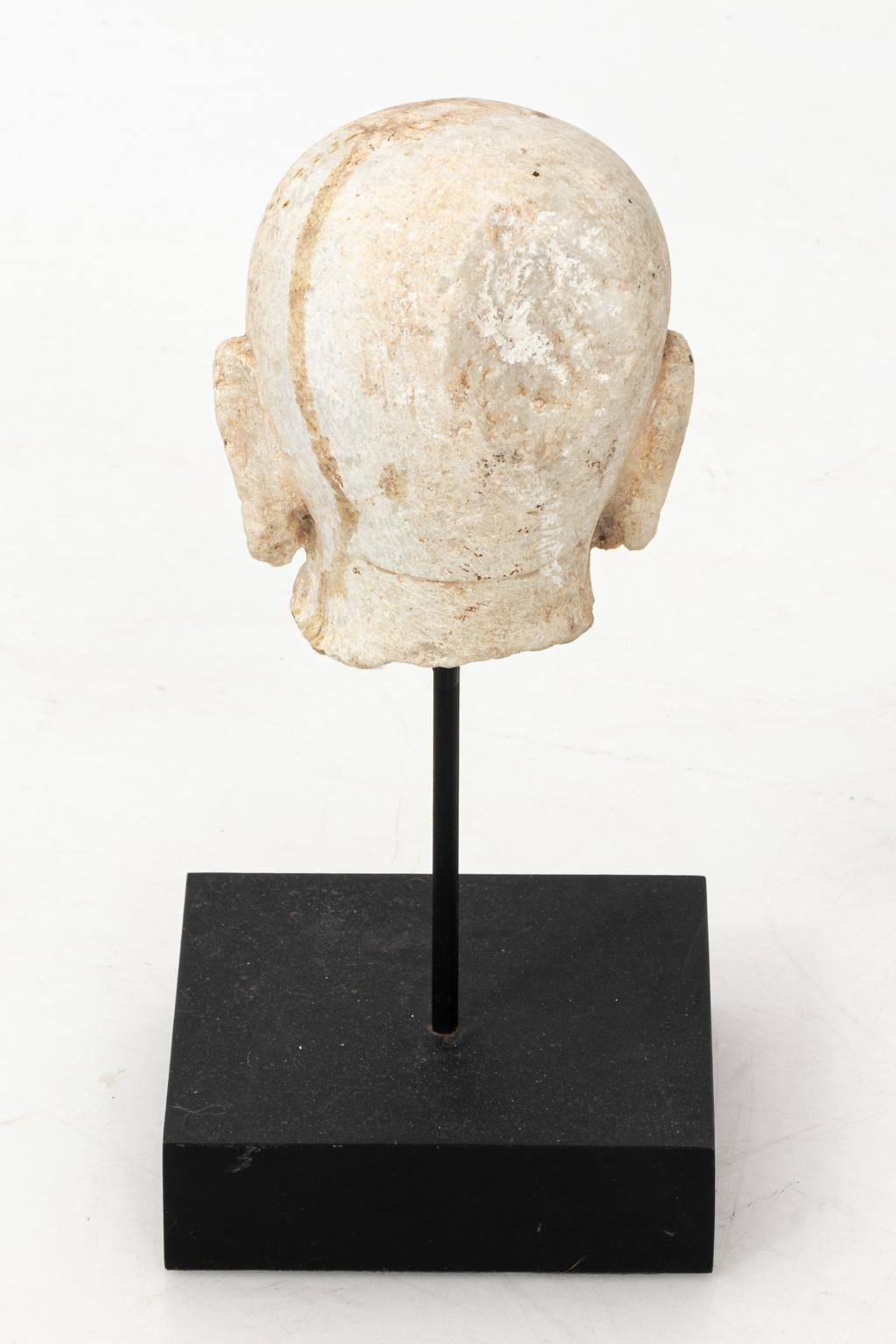 20th Century Carved Marble Buddha Head Statue on Stand