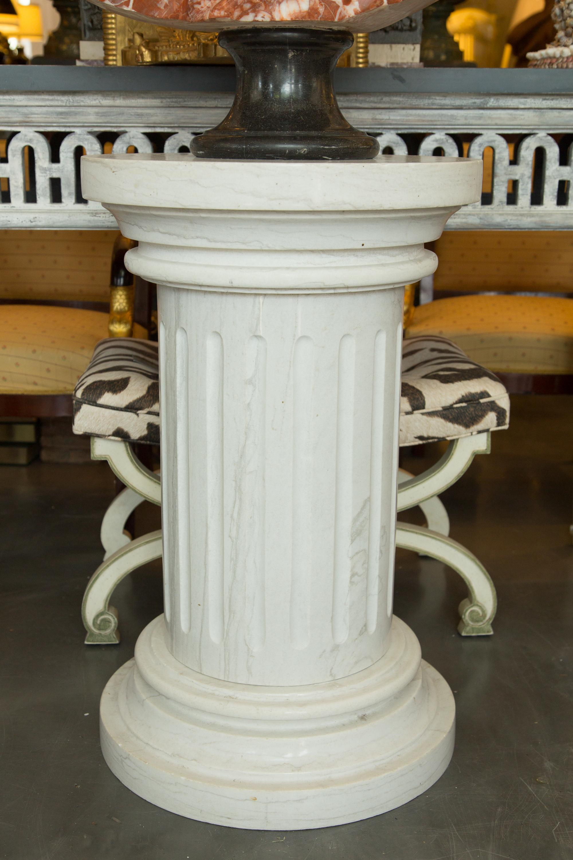 Carved Marble Bust of a Greco-Roman Figure with Large Marble Pedestal  In Good Condition For Sale In WEST PALM BEACH, FL