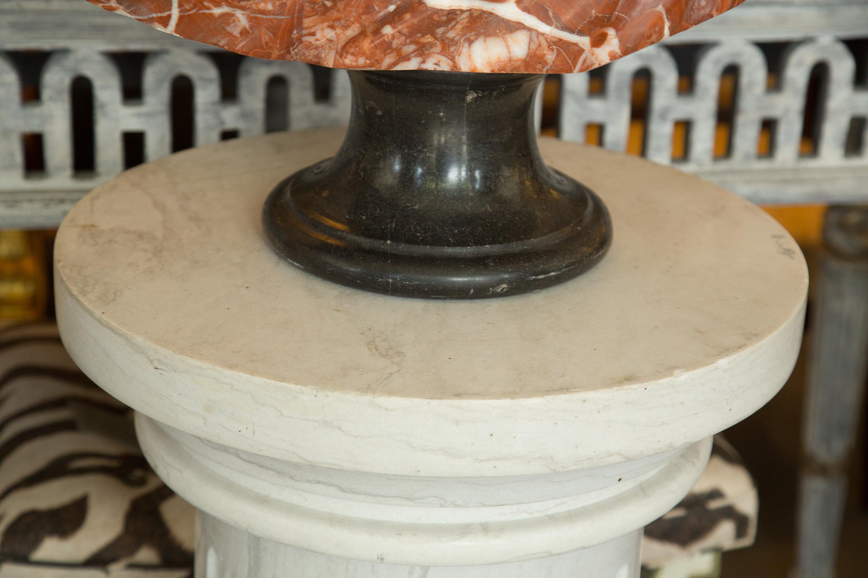 Carved Marble Bust of a Greco-Roman Figure with Large Marble Pedestal 1