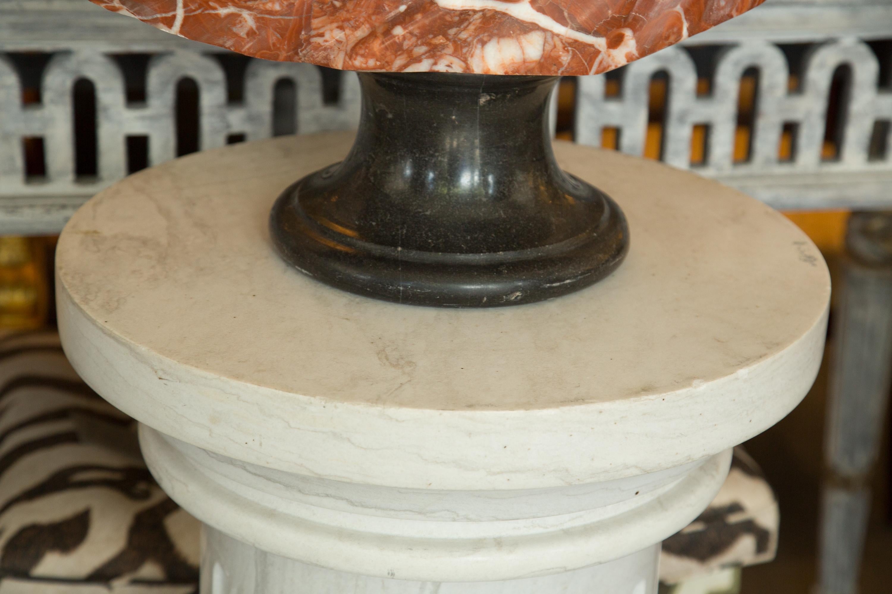 Carved Marble Bust of a Greco-Roman Figure with Large Marble Pedestal  1