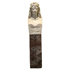 Carved Marble Bust of the Pharaoh's Daughter on Marble Base/ Pedestal, Two Piece