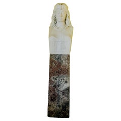 Carved Marble Bust of the Pharaoh
s Daughter on Marble Base/ Pedestal, Two Piece
