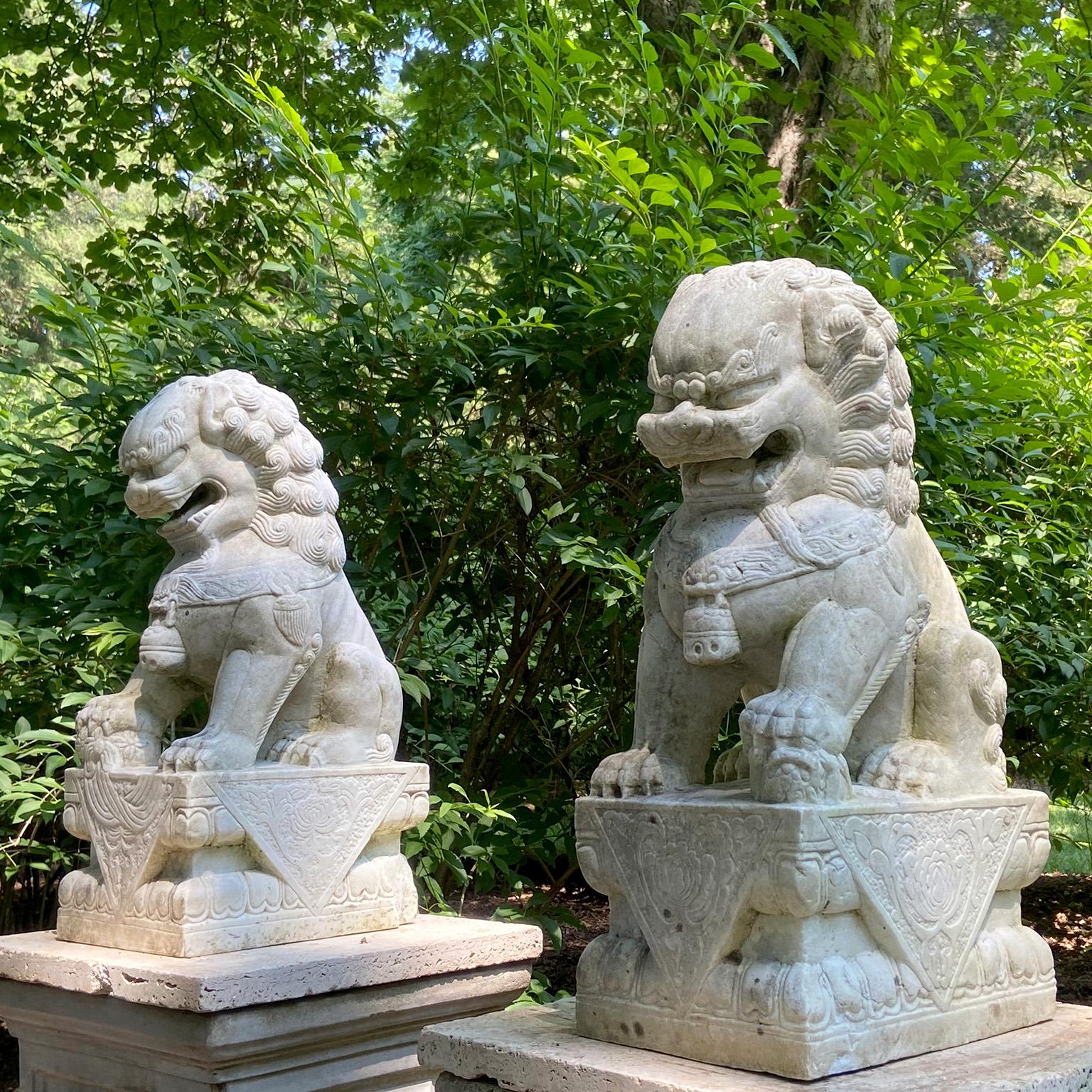 Other Carved Marble Chinese Guardian Lions, Foo Dogs