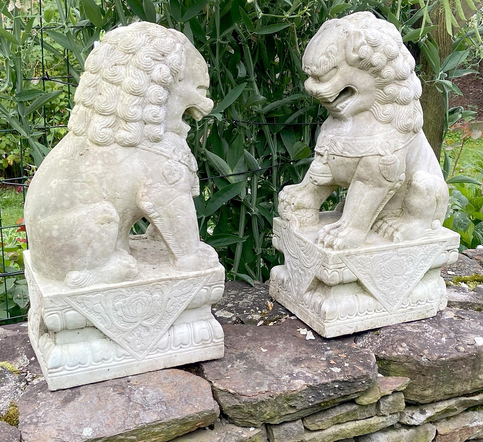 Carved Marble Chinese Guardian Lions, Foo Dogs 2