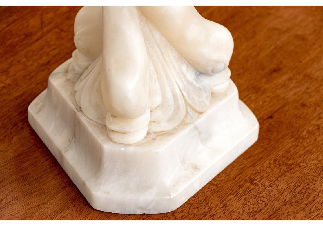 Carved Marble Compote With Dolphin Support In Distressed Condition For Sale In Bridgeport, CT