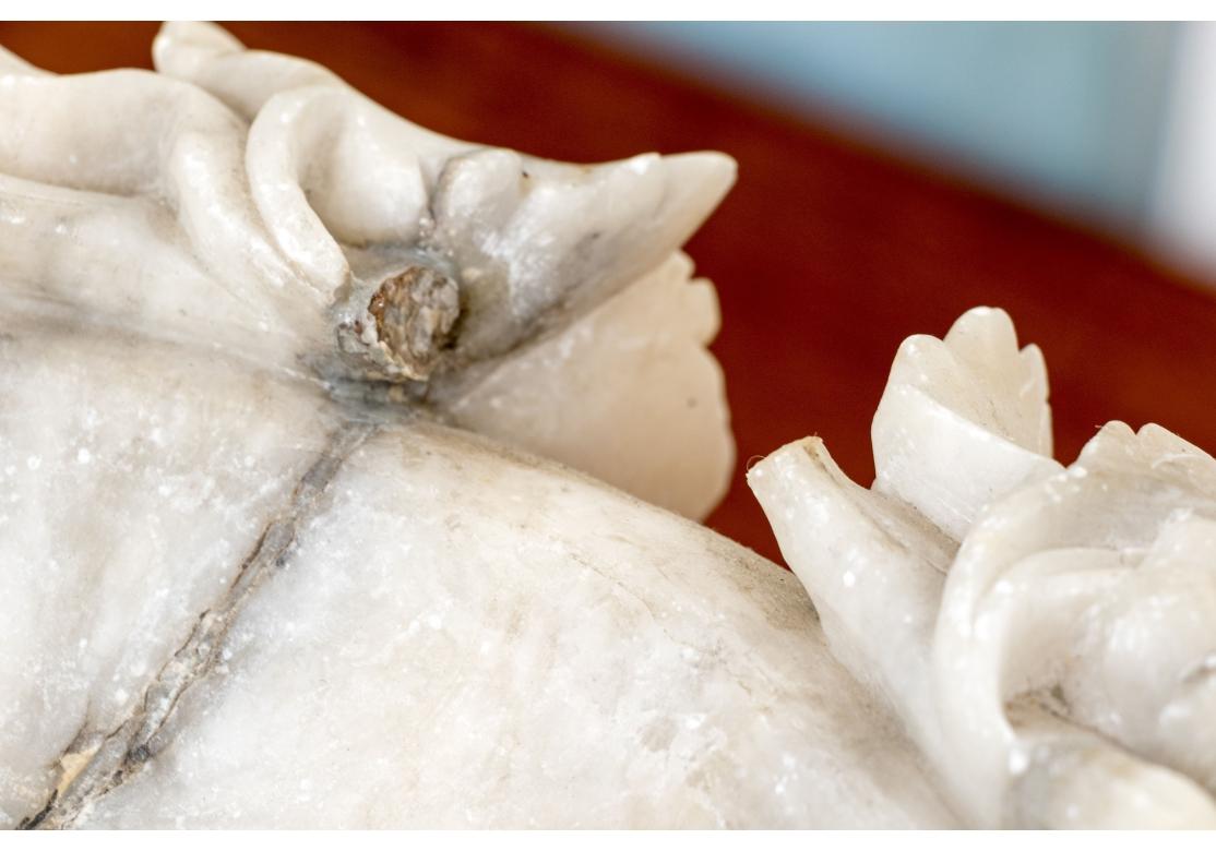19th Century Carved Marble Compote With Dolphin Support For Sale