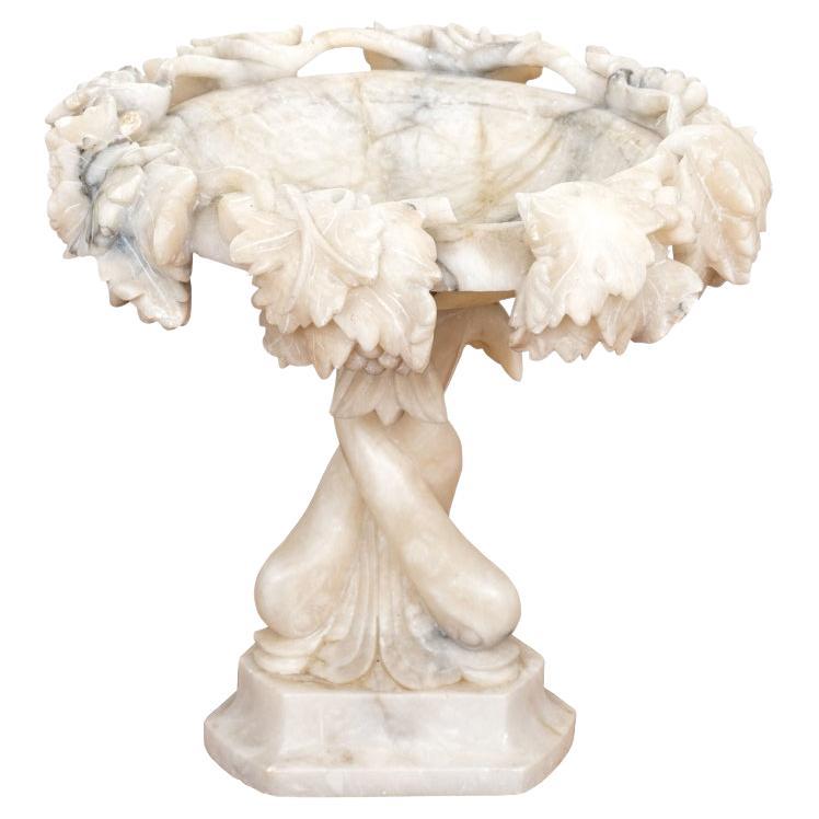 Carved Marble Compote With Dolphin Support For Sale