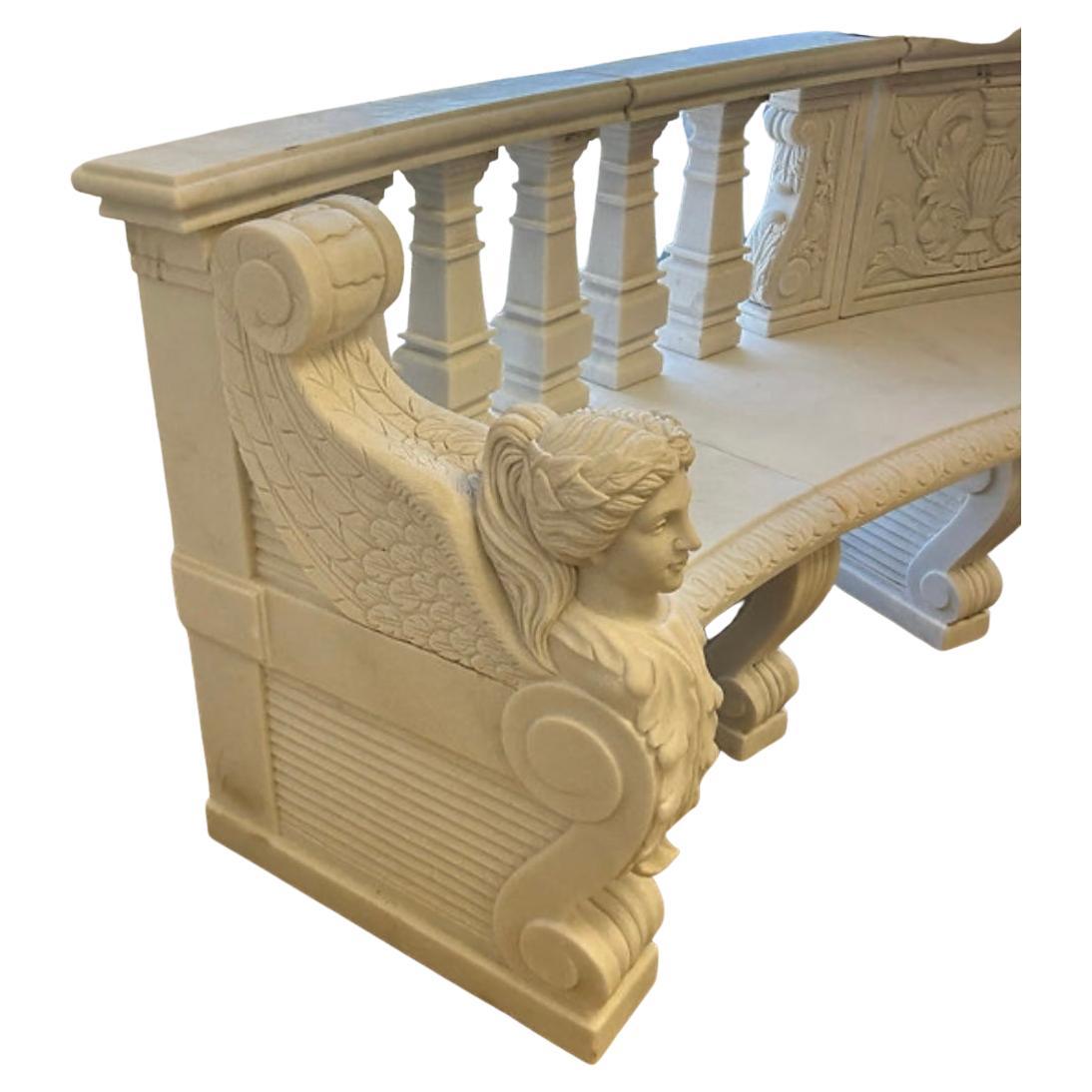 Carved Marble European Style Figurative Bench For Sale 6
