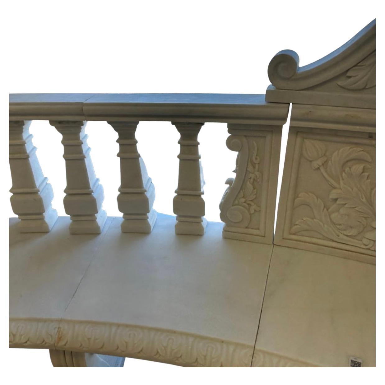 Contemporary Carved Marble European Style Figurative Bench For Sale