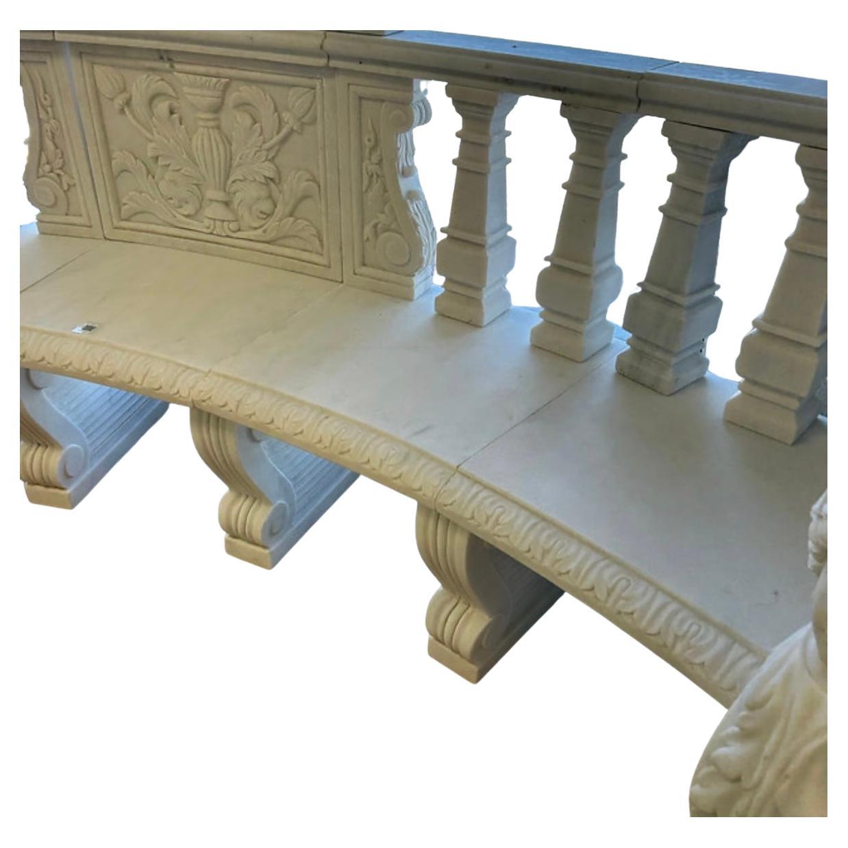 Carved Marble European Style Figurative Bench For Sale 3