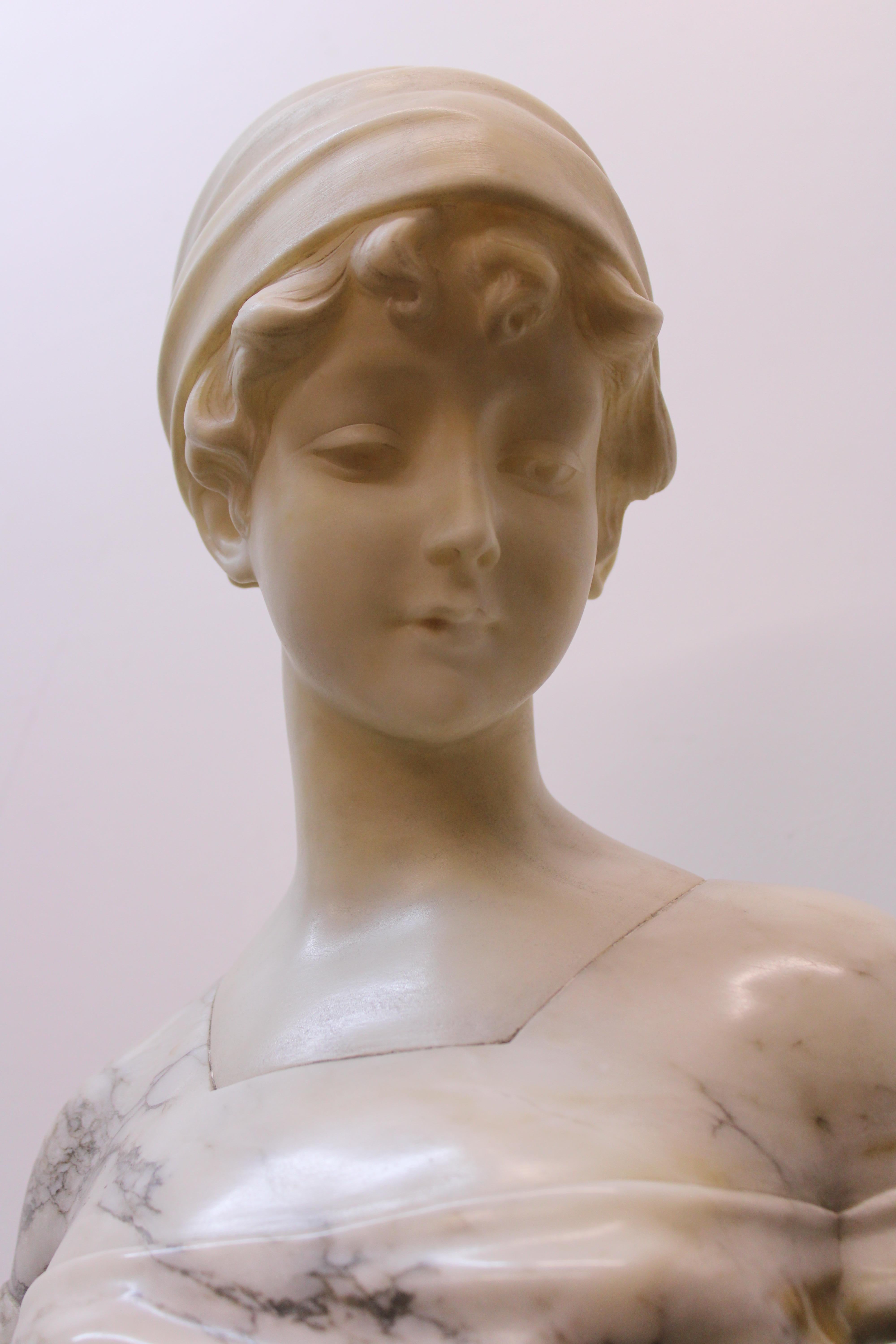 Late 19th century / early 20th century

Beautiful carved marble female bust, This could be French or Italian ( Signed ).