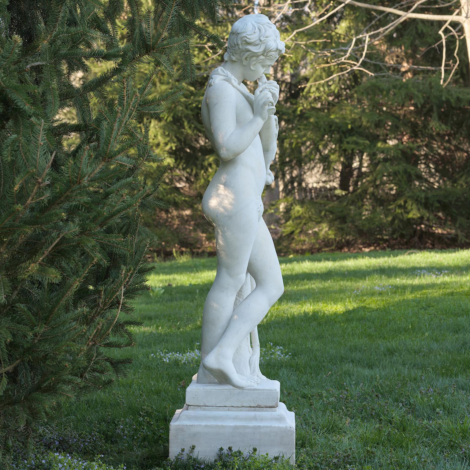 Neoclassical Revival Carved Marble Figure of a Faun, Inspired by the Antique Original For Sale