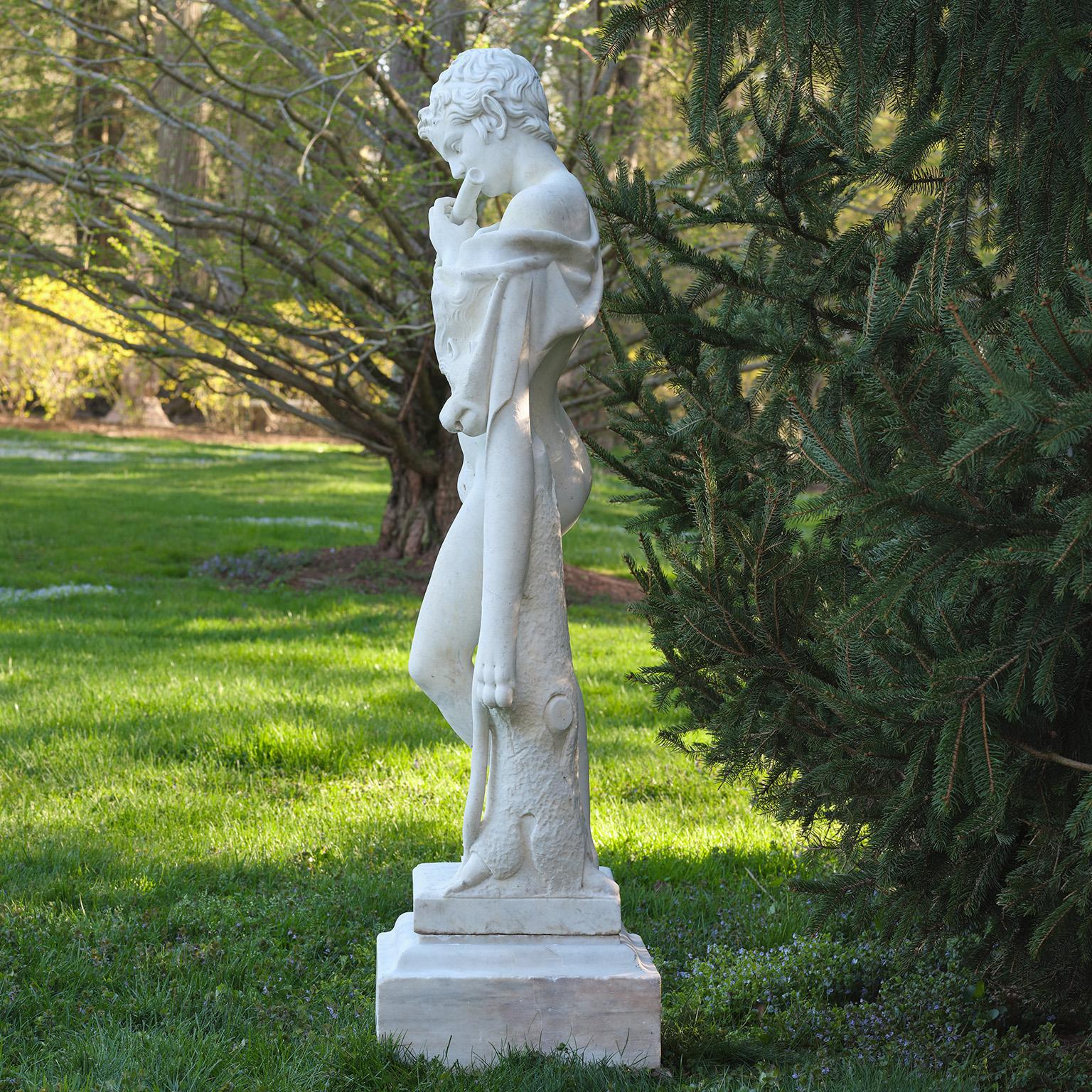 Carved Marble Figure of a Faun, Inspired by the Antique Original In Good Condition For Sale In Katonah, NY
