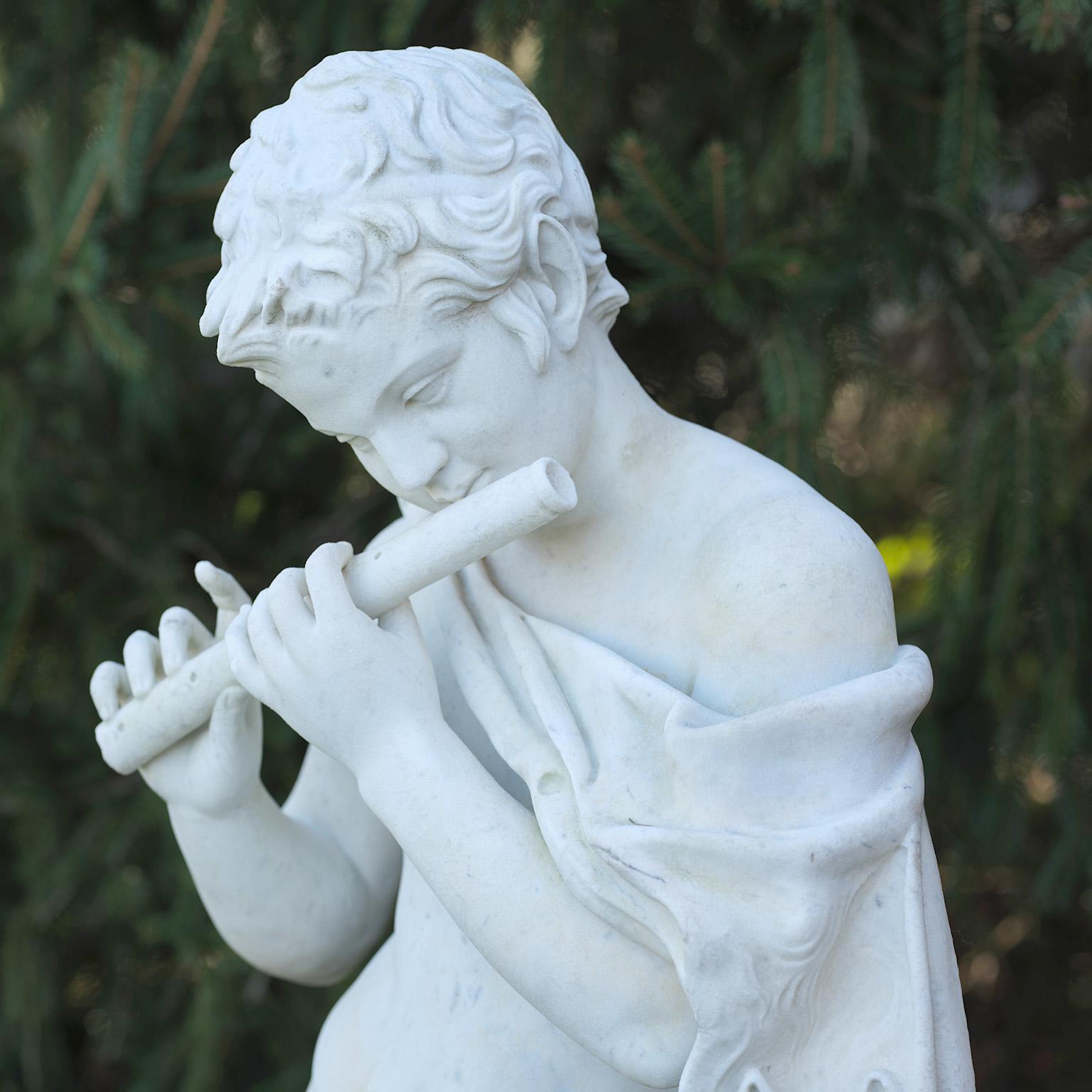 Late 19th Century Carved Marble Figure of a Faun, Inspired by the Antique Original For Sale