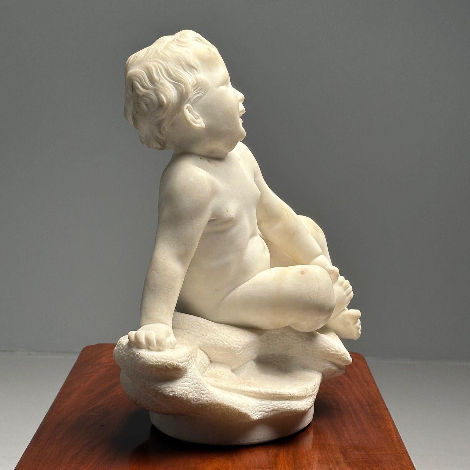 Carved Marble Figure of Seated Nude Child, 19th/Early 20th Century, Statue For Sale 6