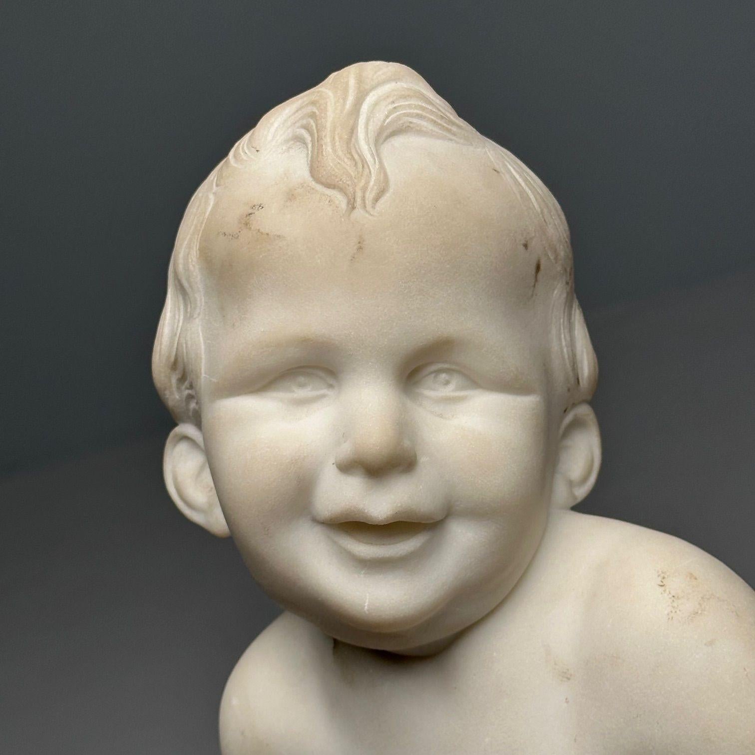 Carved Marble Figure of Seated Nude Child, 19th/Early 20th Century, Statue For Sale 8