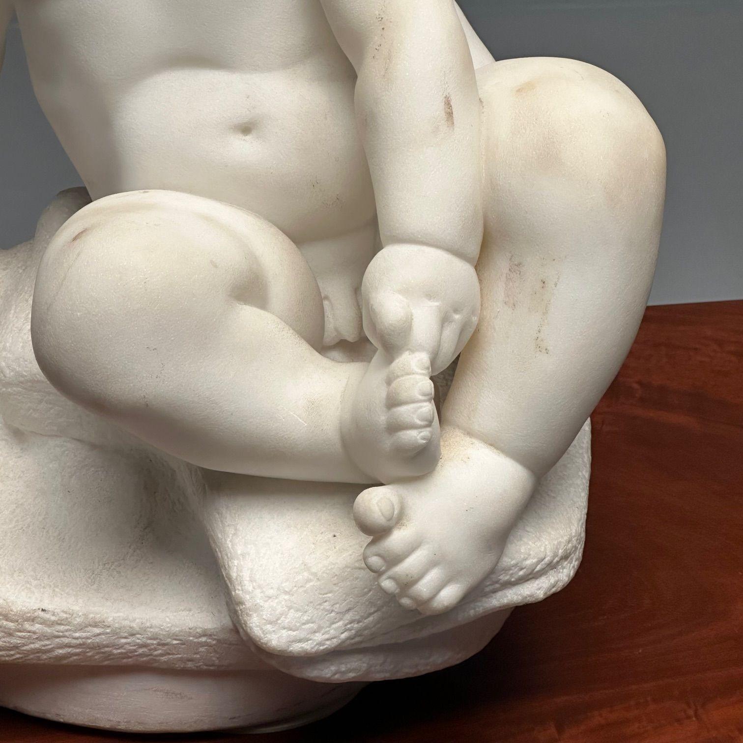 Carved Marble Figure of Seated Nude Child, 19th/Early 20th Century, Statue For Sale 2
