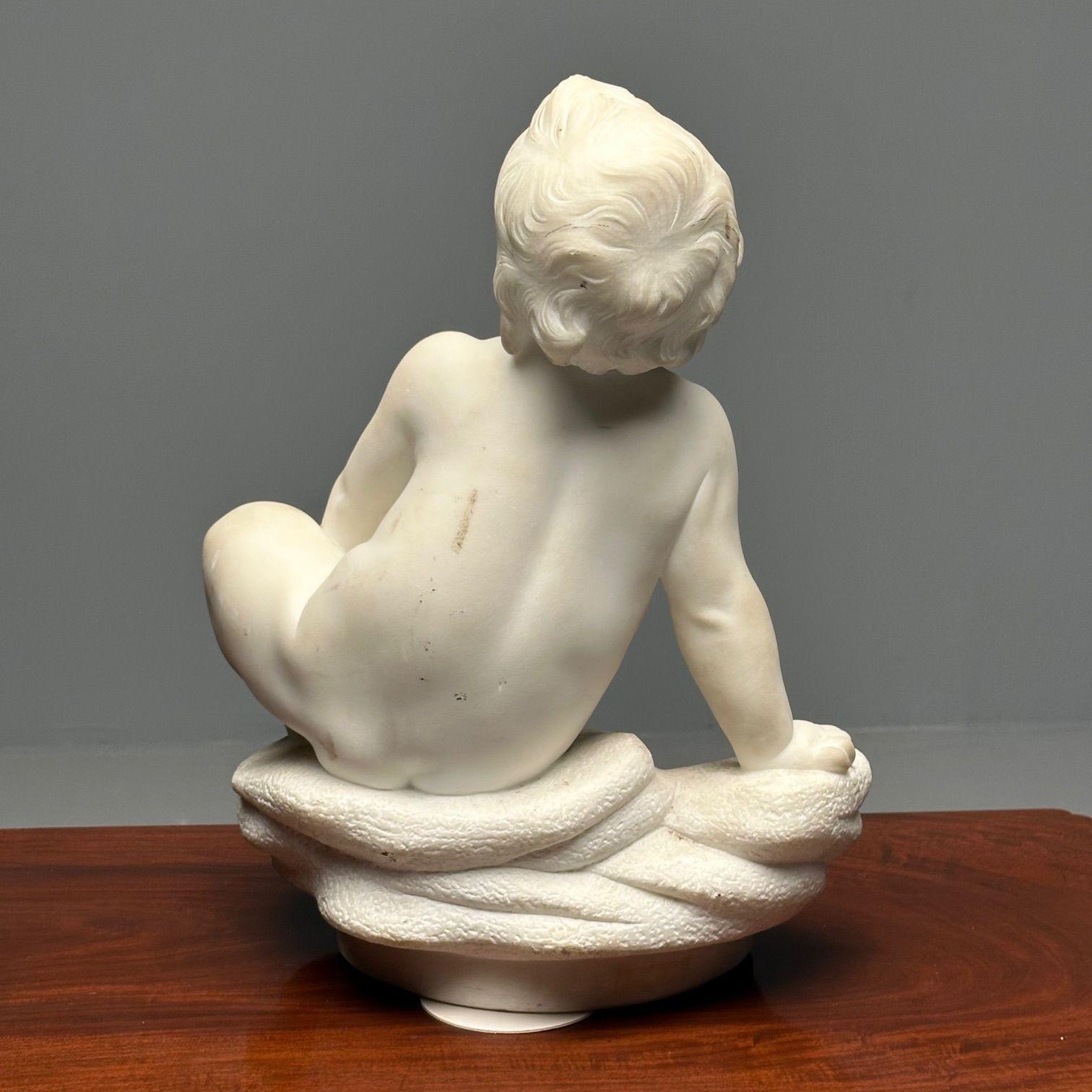 Carved Marble Figure of Seated Nude Child, 19th/Early 20th Century, Statue For Sale 4