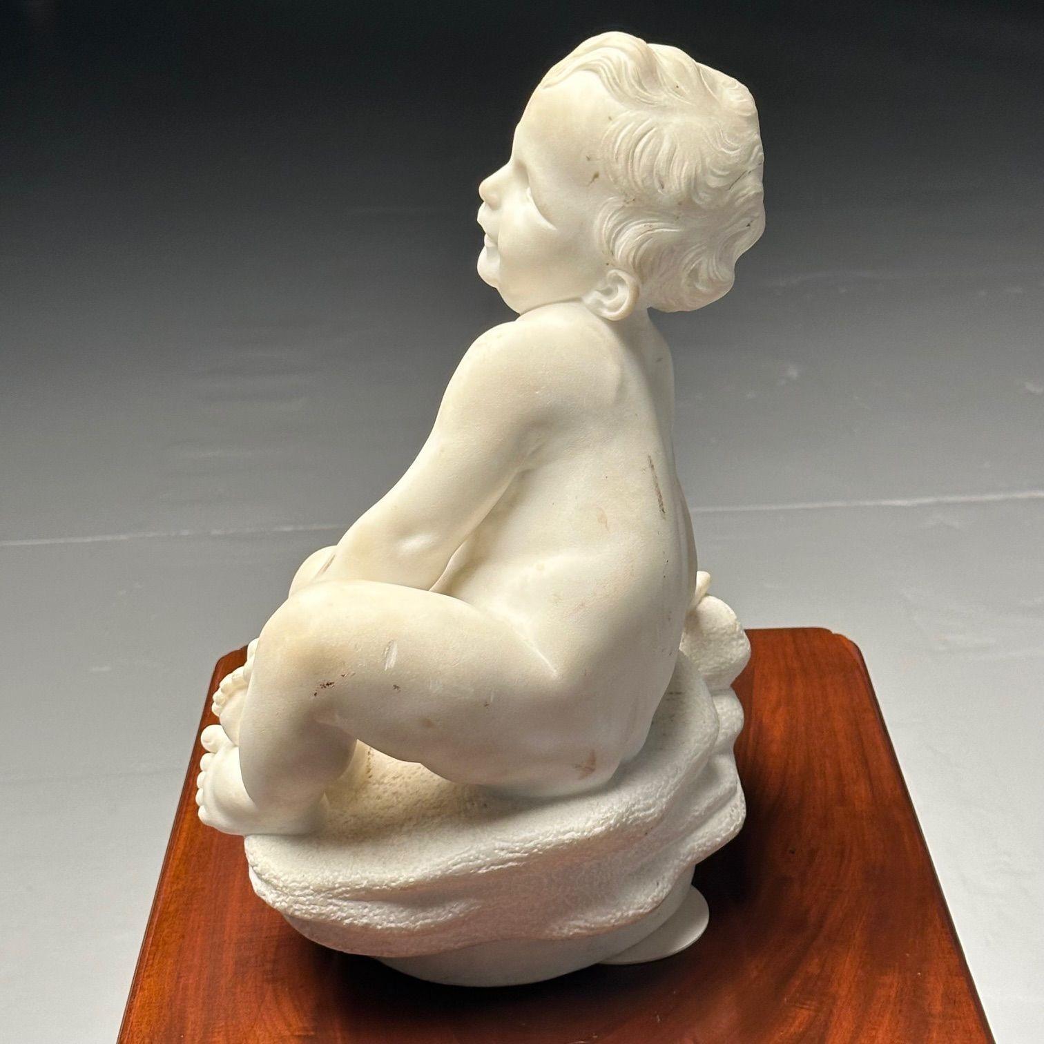 Carved Marble Figure of Seated Nude Child, 19th/Early 20th Century, Statue For Sale 5