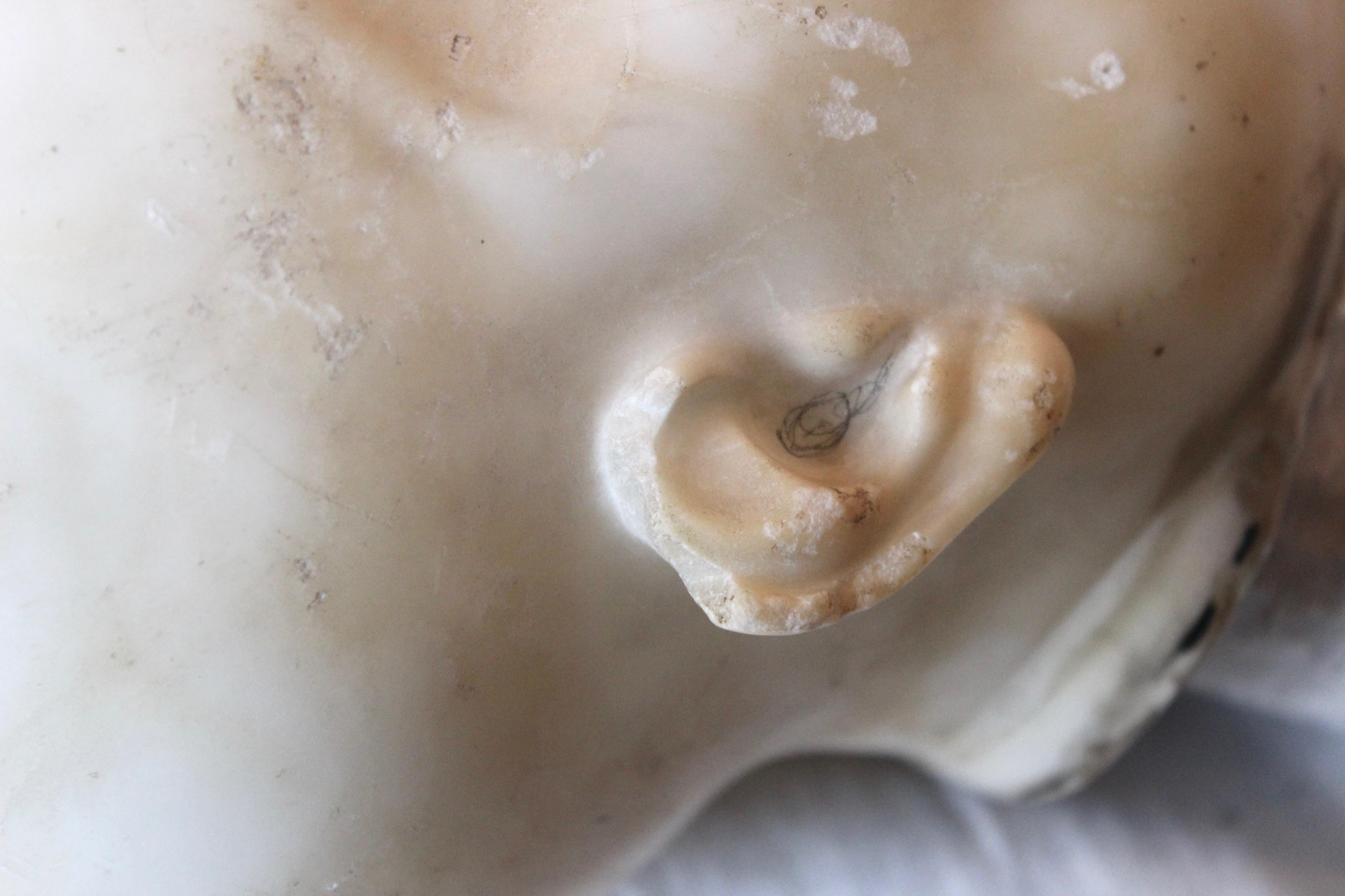 Carved Marble Infant's Head Sculpture Mounted on Metal Base 3
