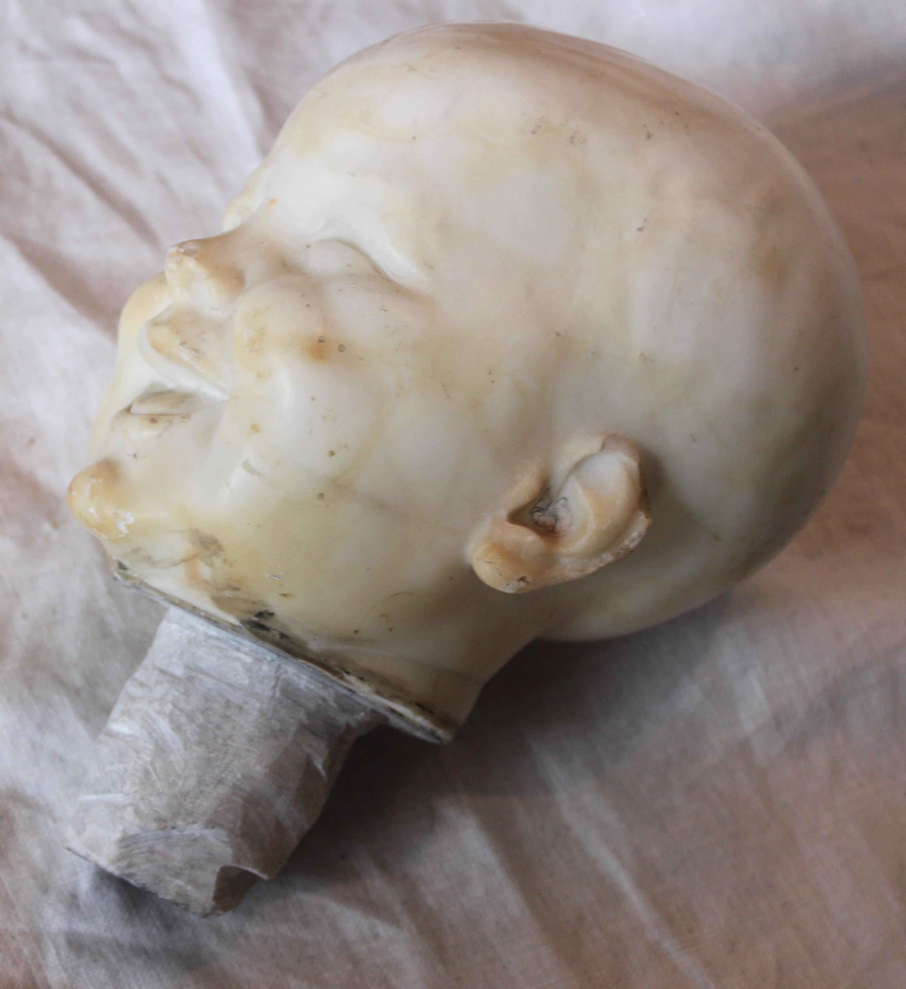 Carved Marble Infant's Head Sculpture Mounted on Metal Base 4