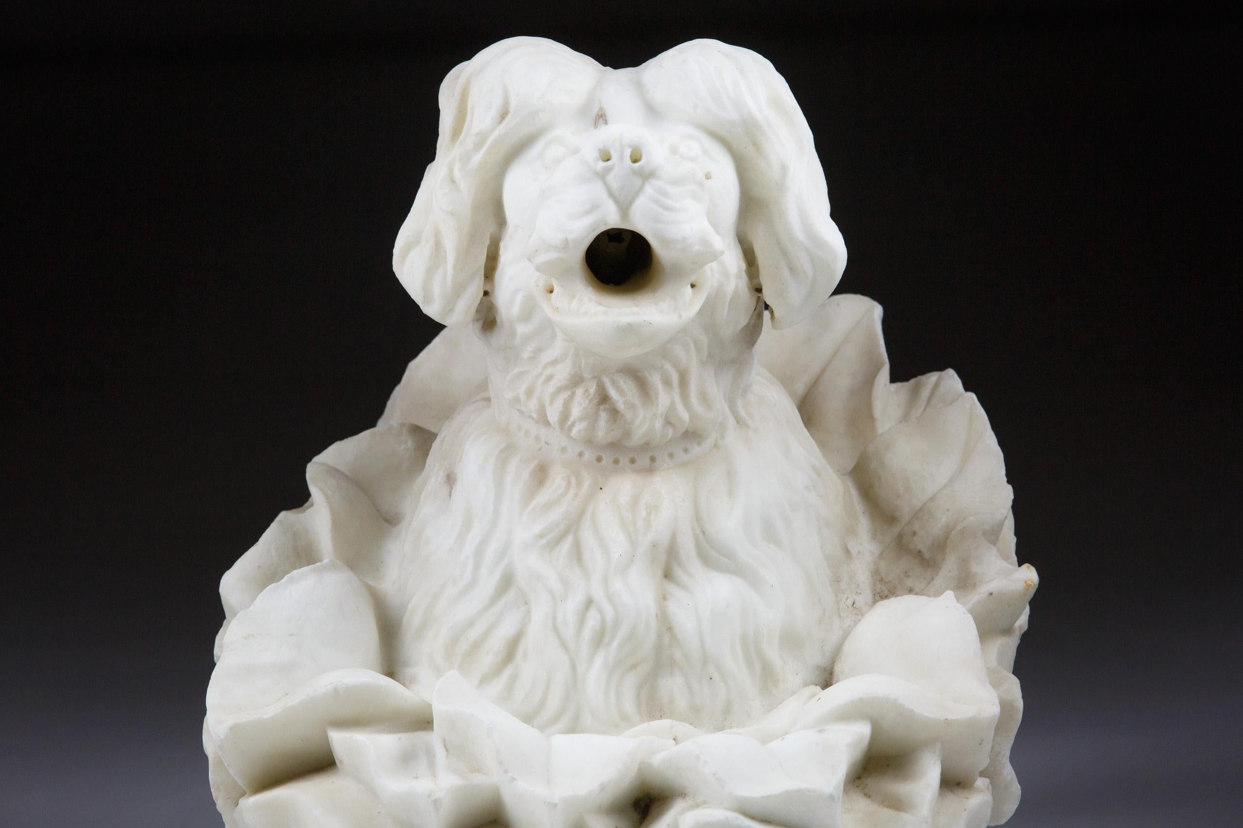 Caño de fuente mural de mármol tallado Lagotto Romagnolo Perro siglo XX en venta