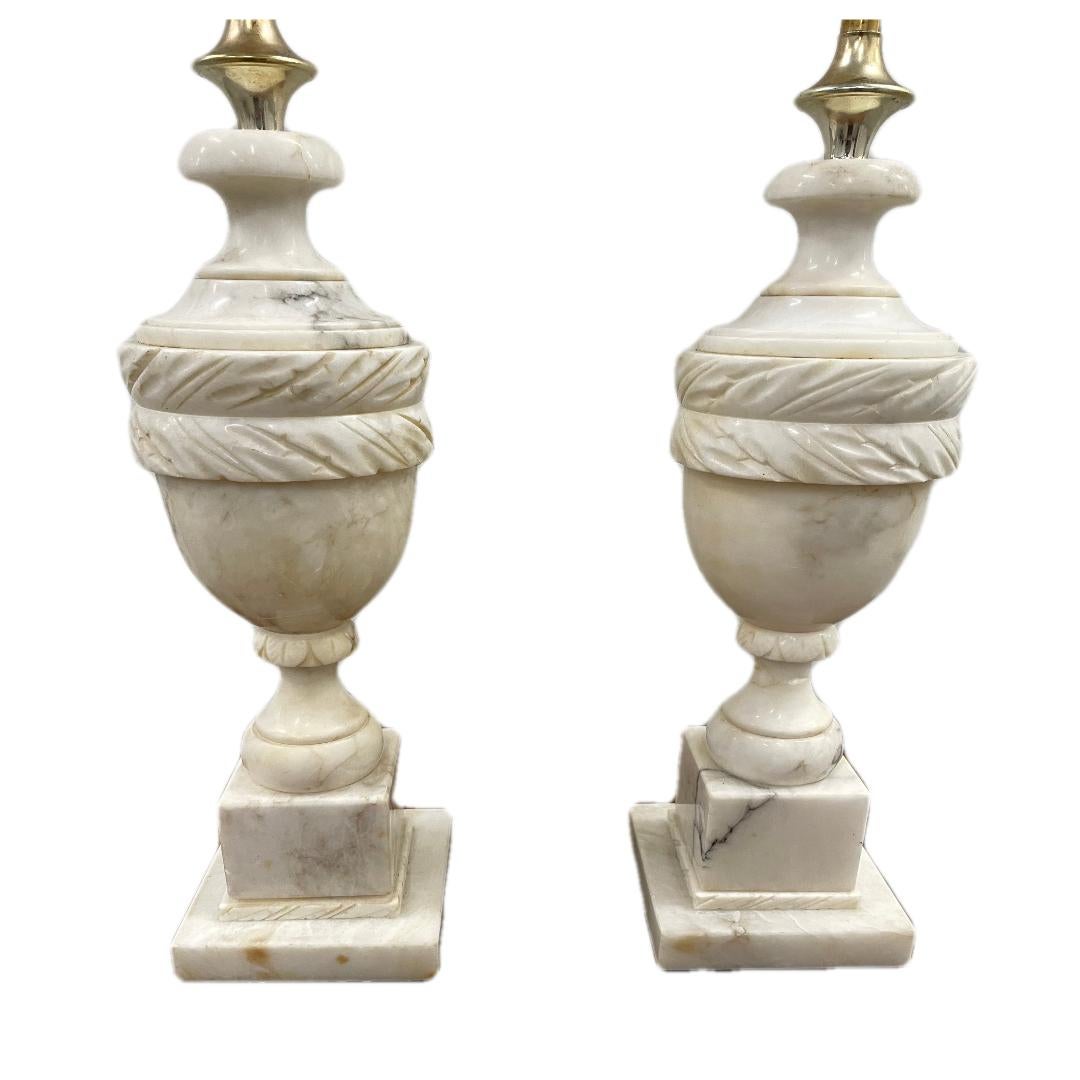 Carved Marble Lamps 'Set of 2' In Good Condition For Sale In San Francisco, CA