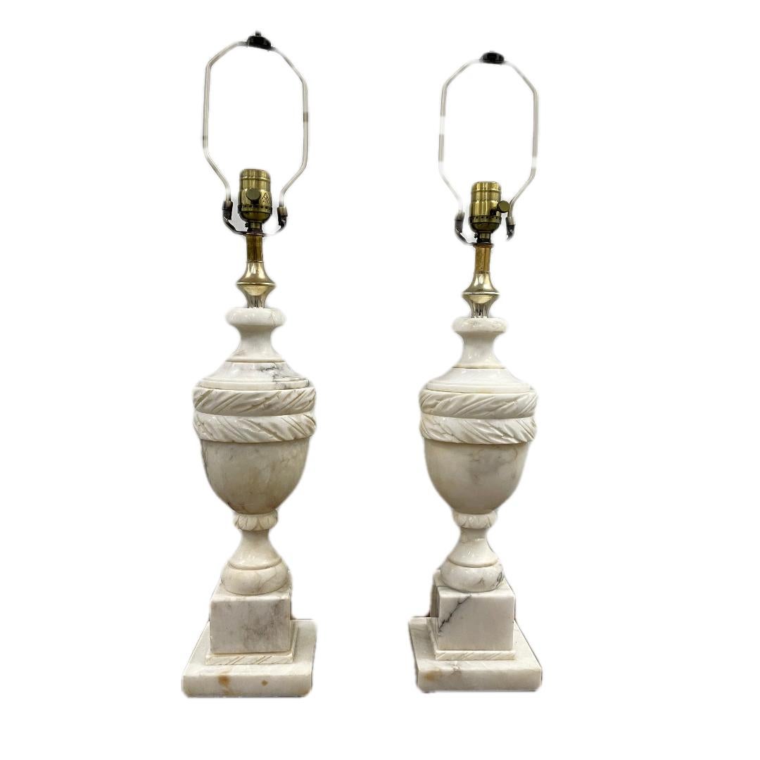 20th Century Carved Marble Lamps 'Set of 2' For Sale