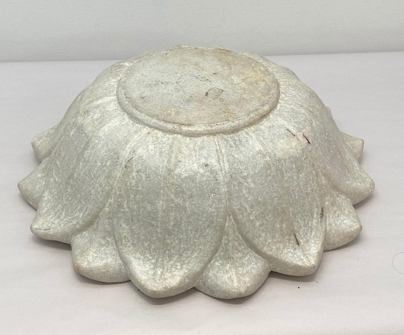 20th Century Carved Marble Lotus Bowl For Sale