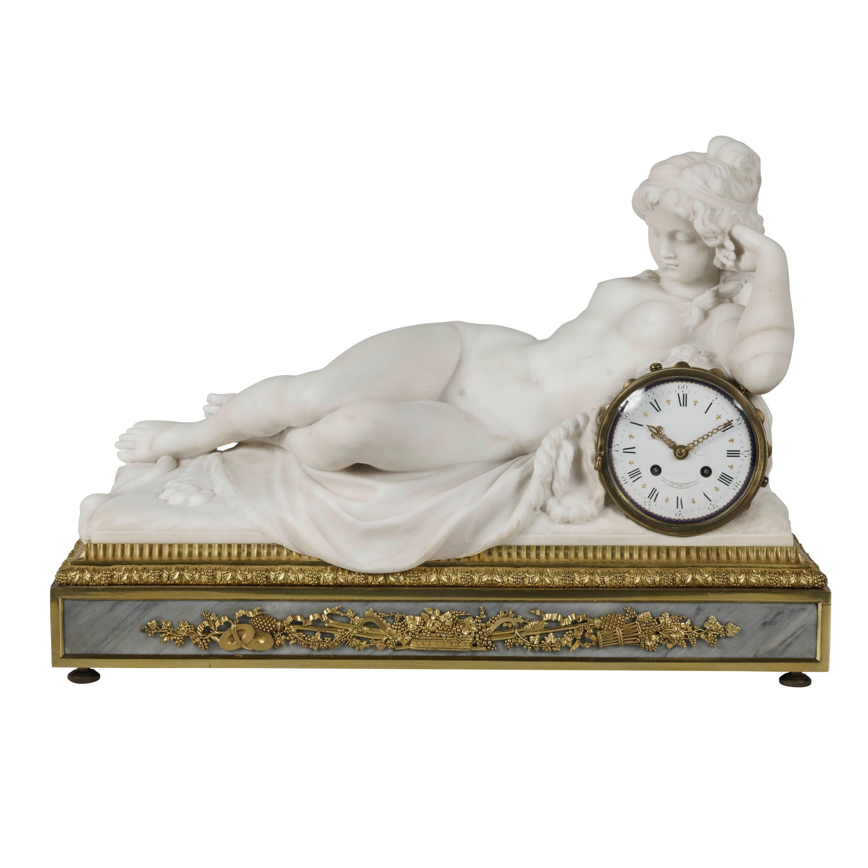 Carved Marble Mantel Clock by Henry Dasson, Dated 1880