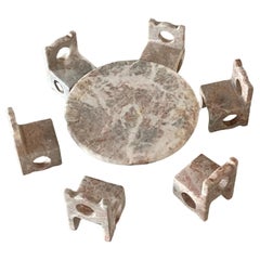 1980s Hand-Carved Miniature Marble Dining Table and Chairs Set