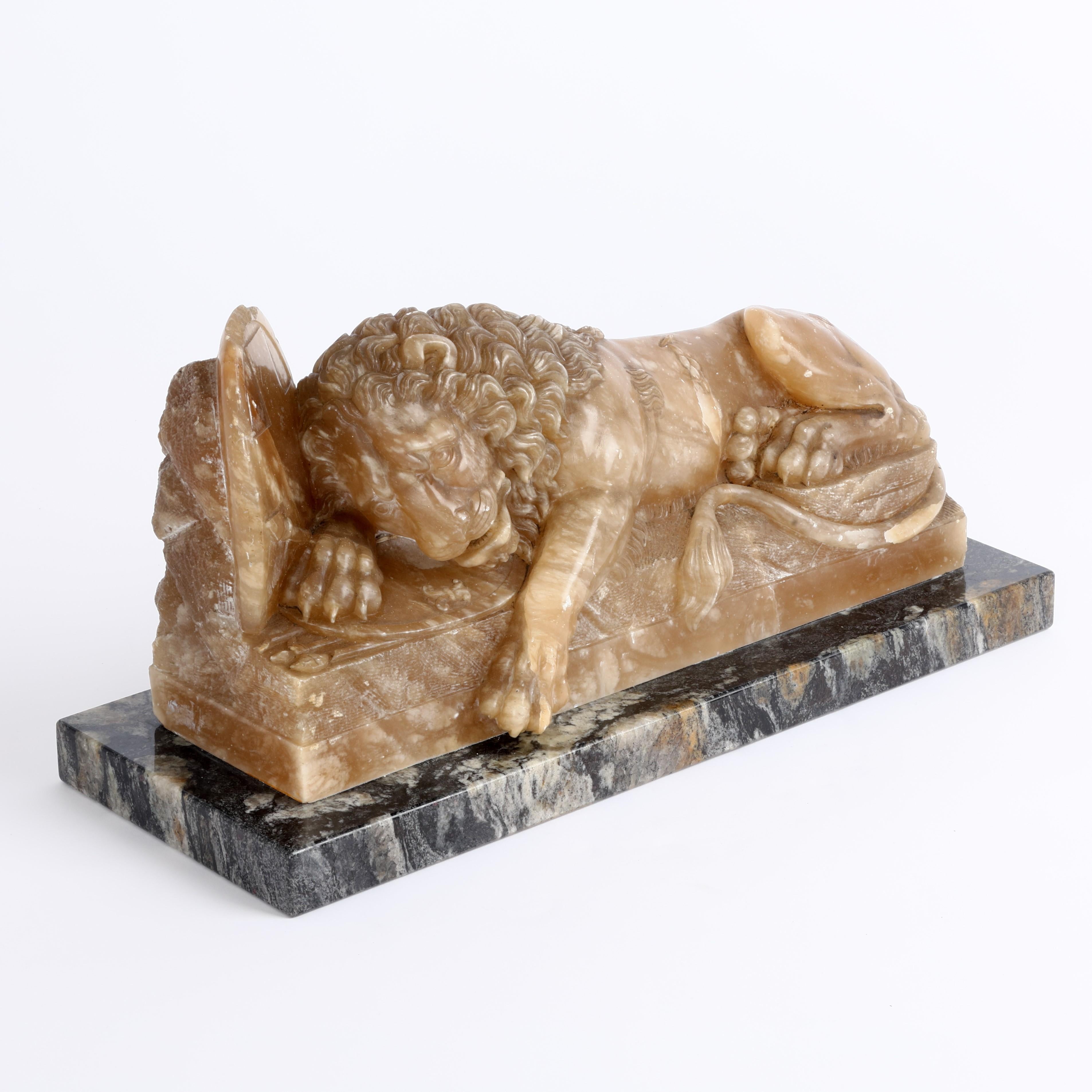 A superb hand hewn model after the original designed by Bertel Thorvaldsen and hewn by Lukas Ahorn in 1821.

This version is skillfully and beatifully modelled in a soft honey coloured marble that almost appears transparent and is mounted on a