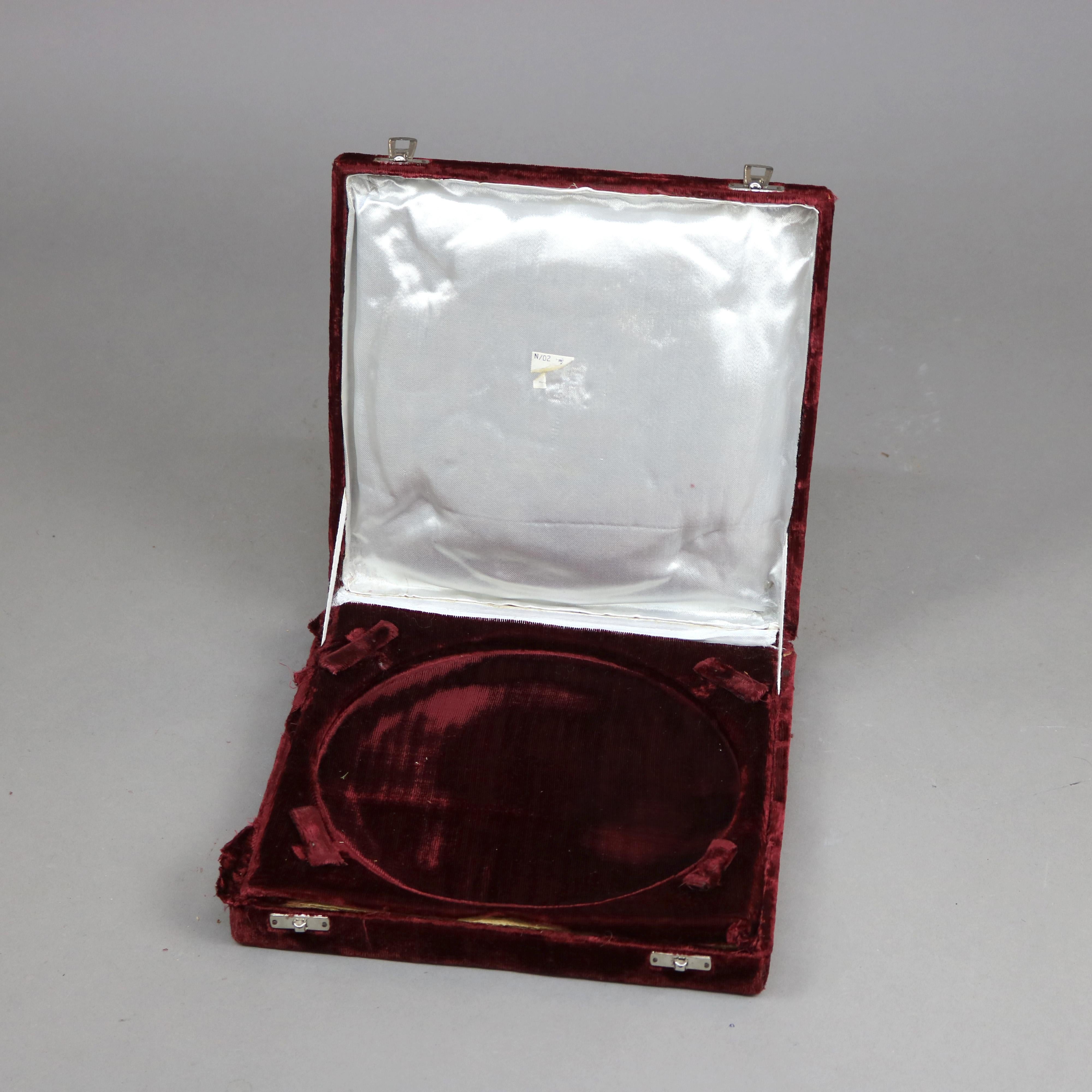 Carved Marble, Mother of Pearl & Ebony Presentation Plate & Box, c1940 5