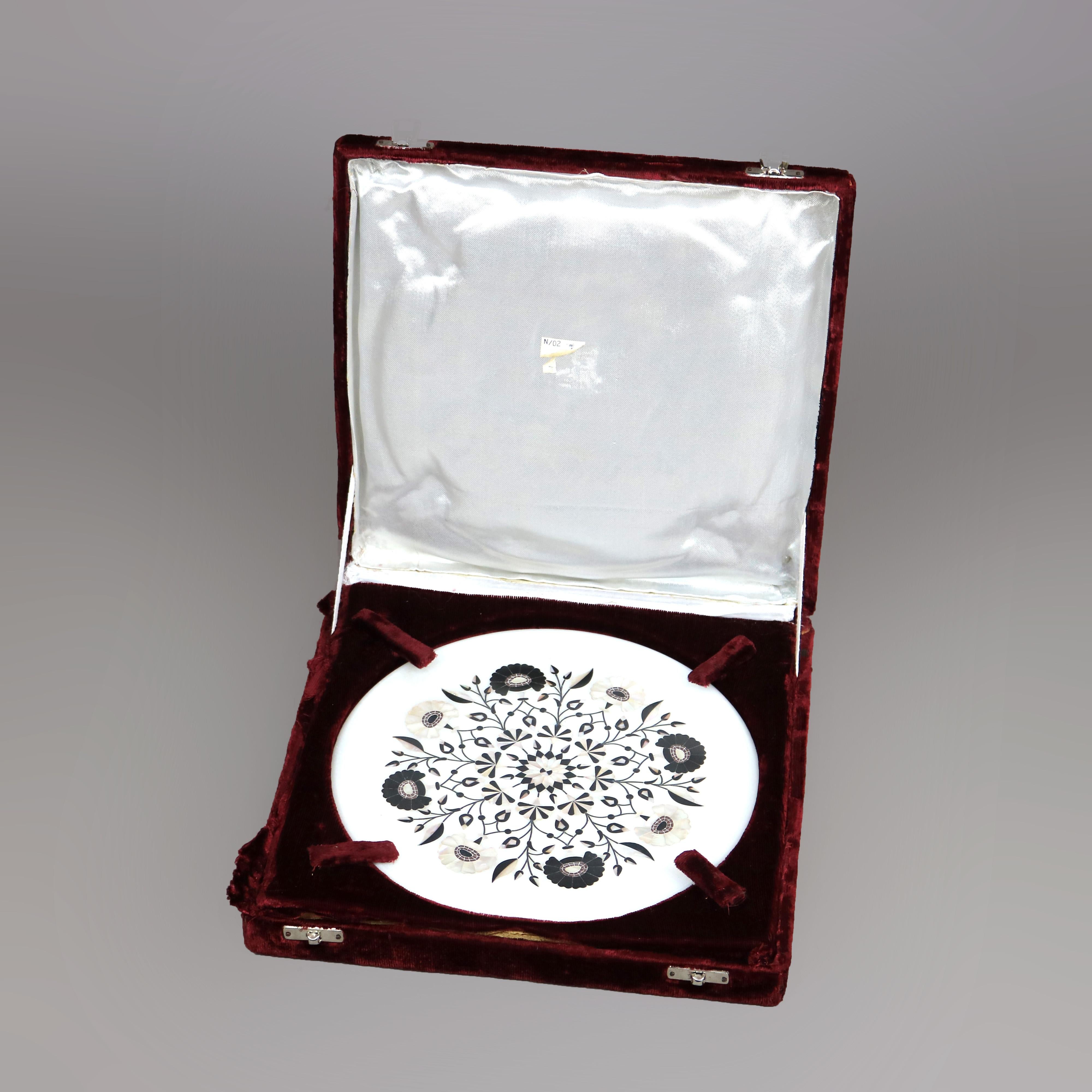 Carved Marble, Mother of Pearl & Ebony Presentation Plate & Box, c1940 In Good Condition In Big Flats, NY