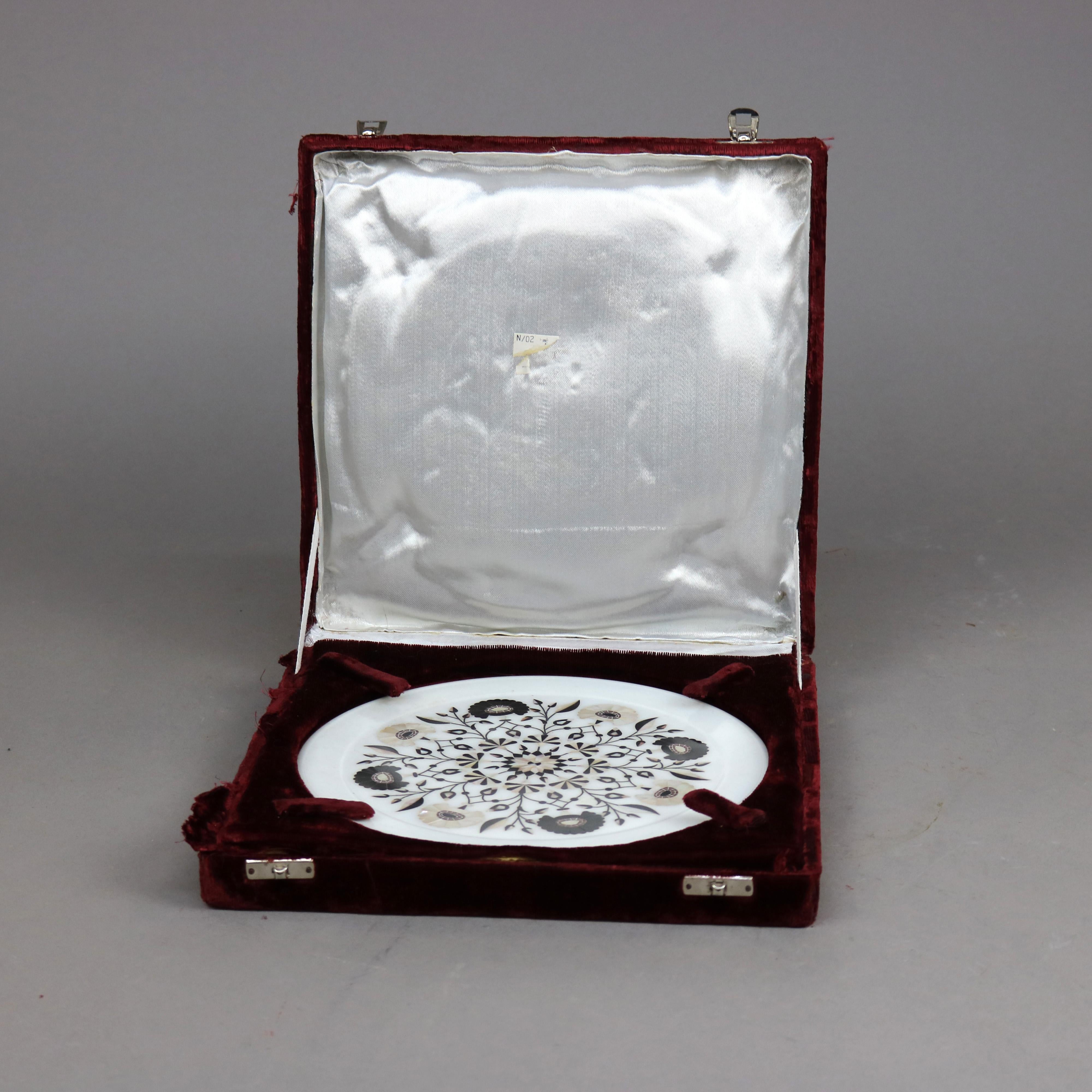 Mother-of-Pearl Carved Marble, Mother of Pearl & Ebony Presentation Plate & Box, c1940